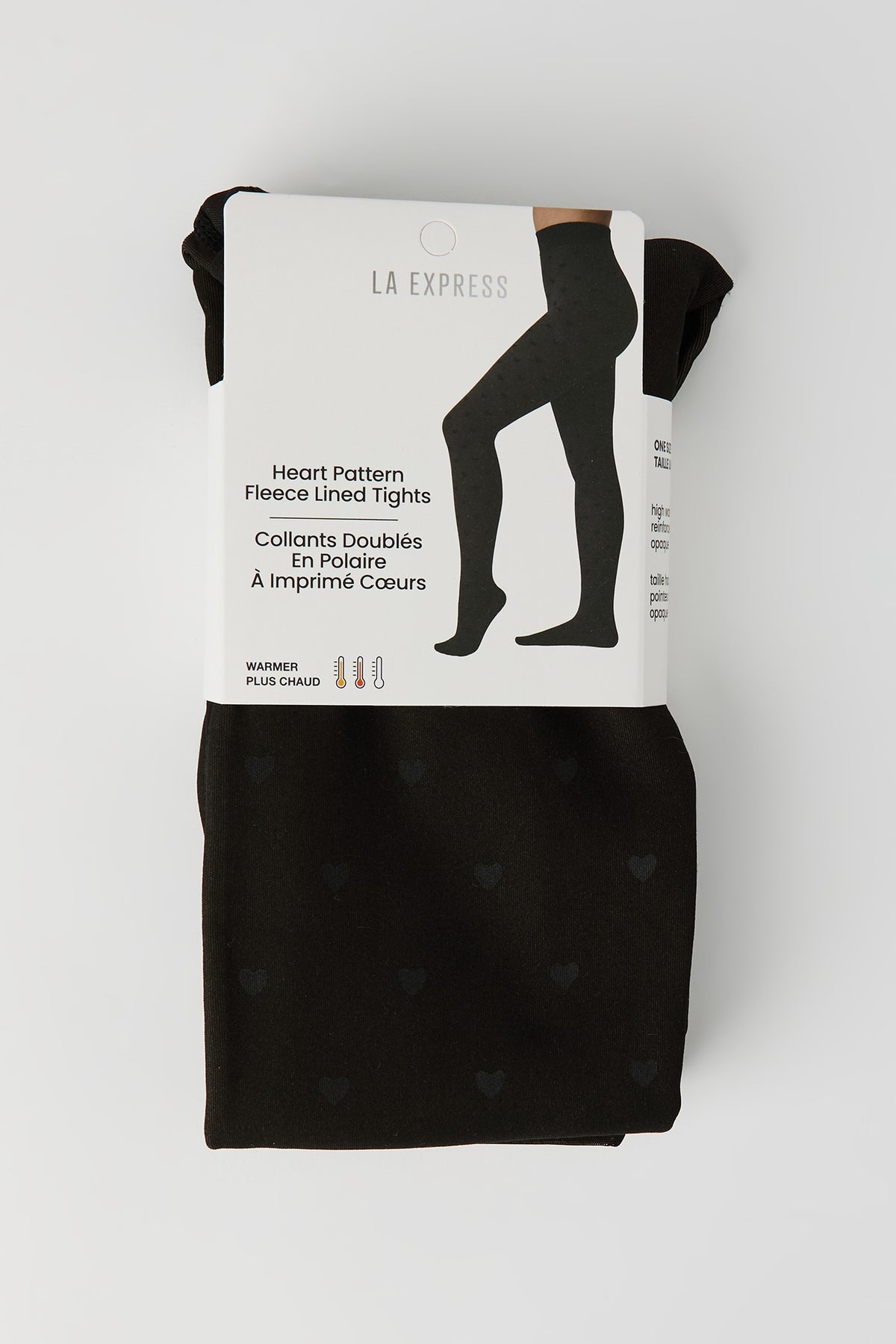 Heart Pattern Fleece Lined Tights - Black