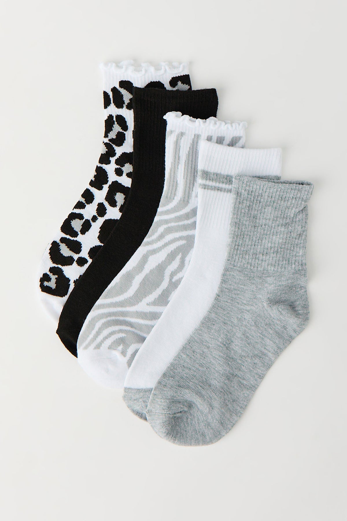 Animal Print Quarter Socks (5 Pack) - Heather Grey