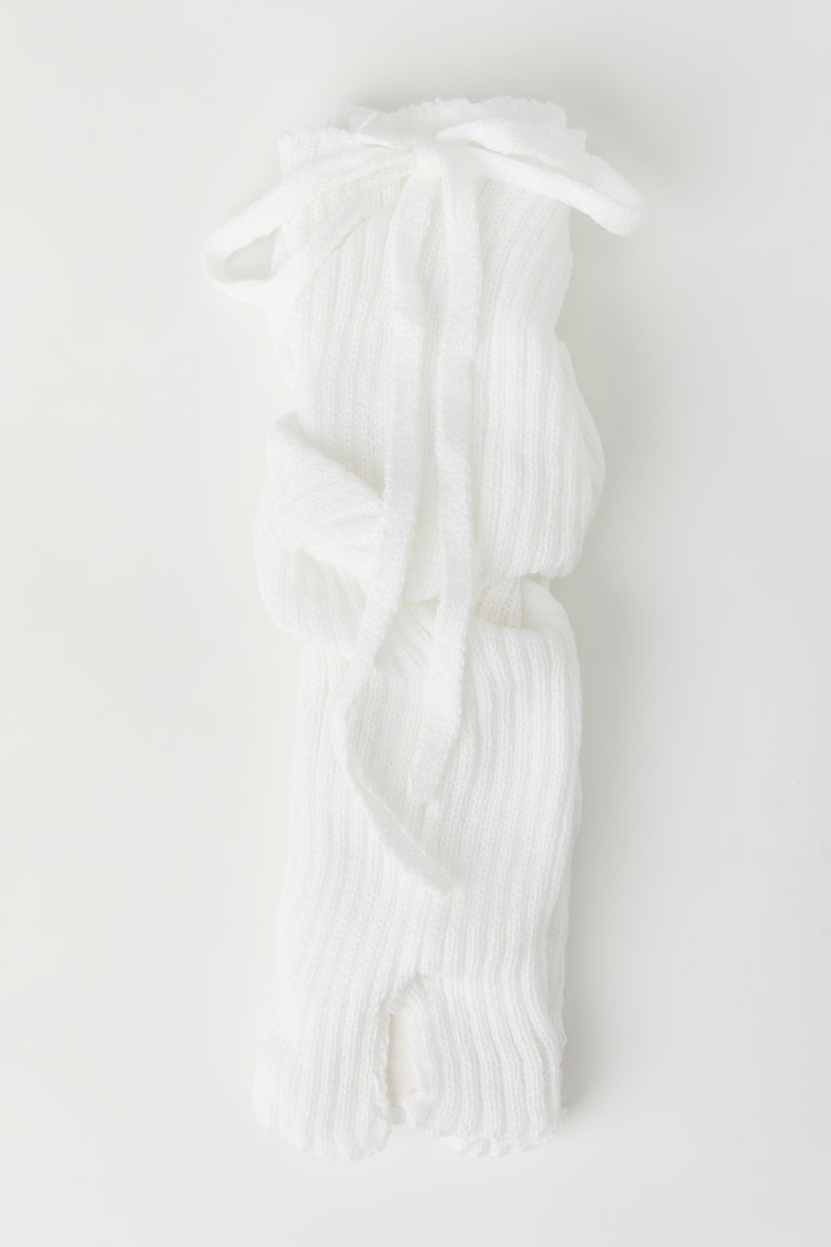 Ribbed Legwarmers With Bow - White