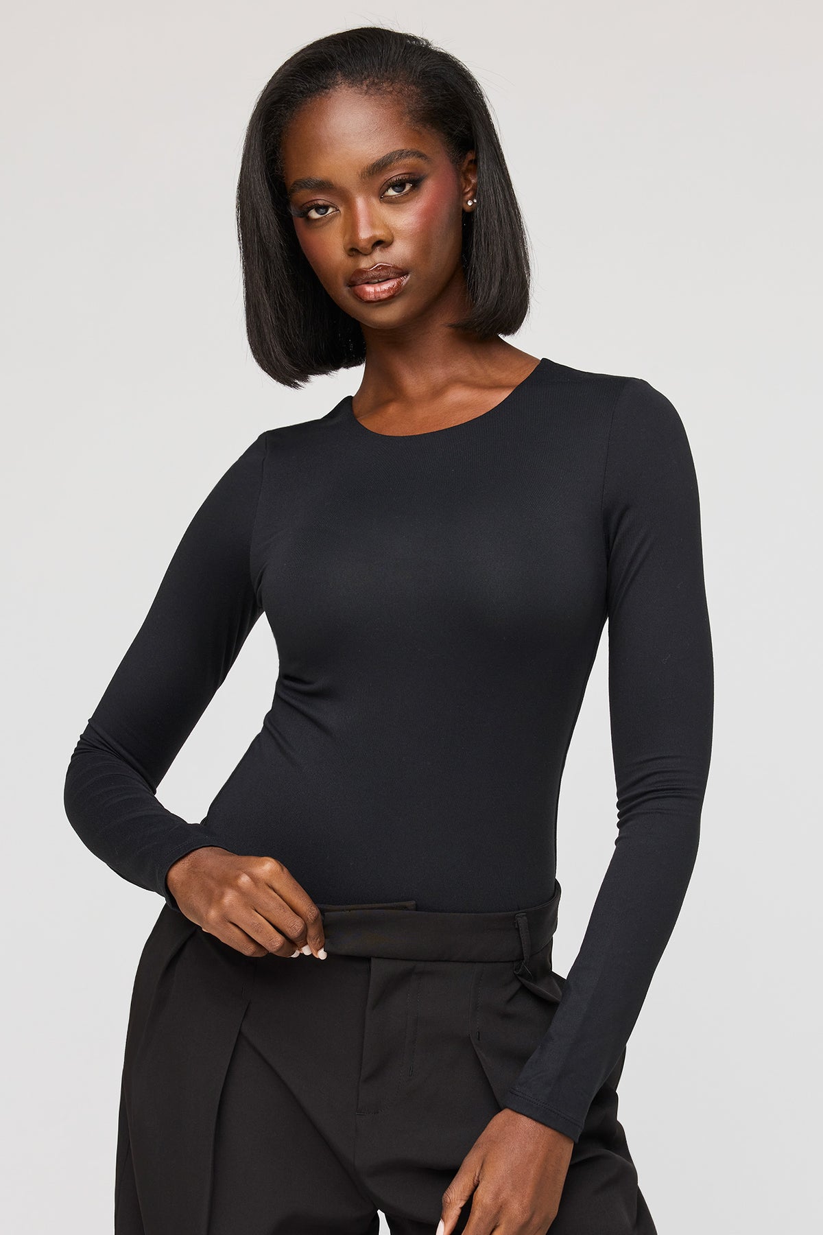 Luxe Heavy Contour Long Sleeve Bodysuit - Black