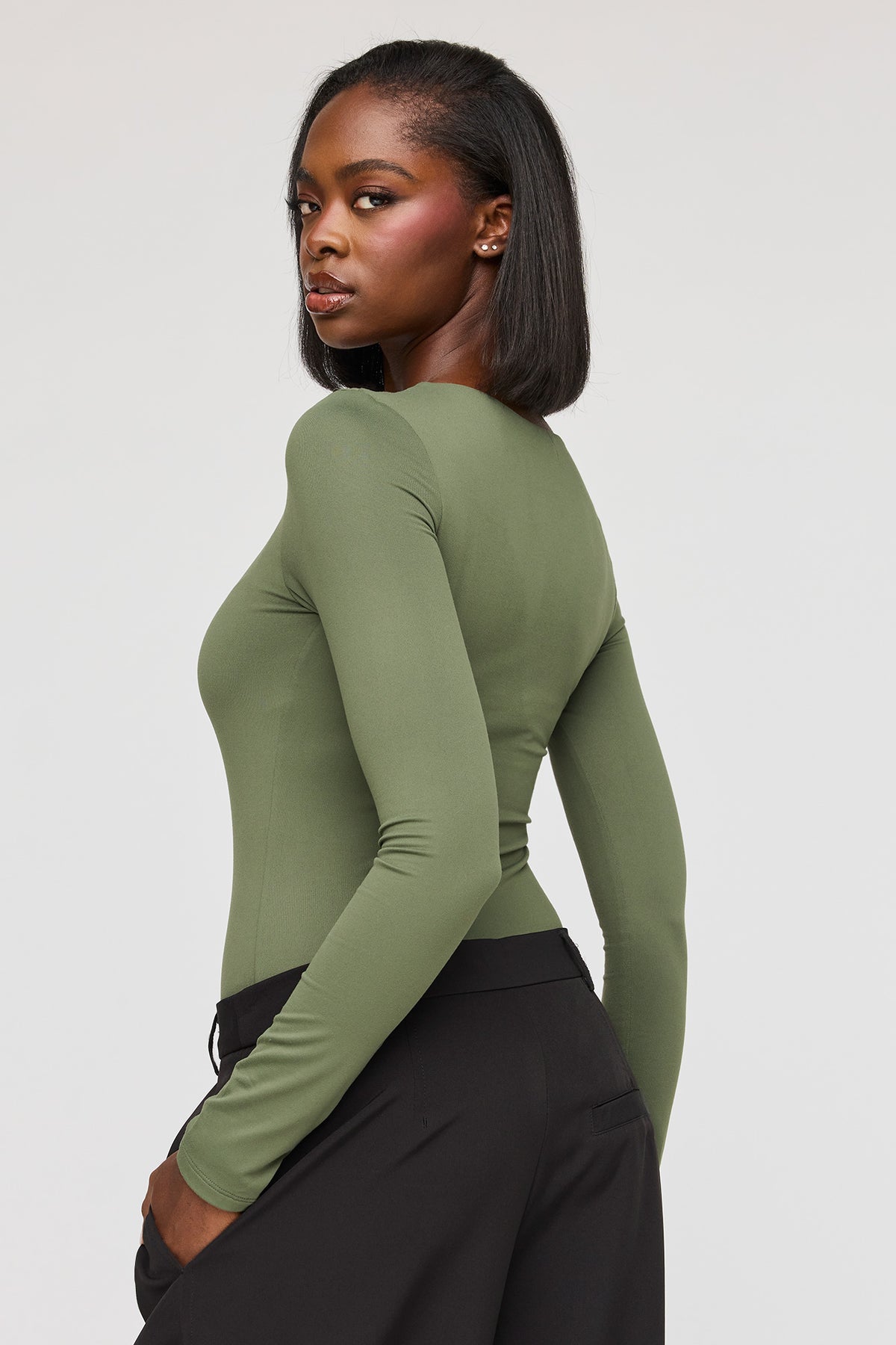Alt View 2. Luxe Heavy Contour Long Sleeve Bodysuit - Dark Green