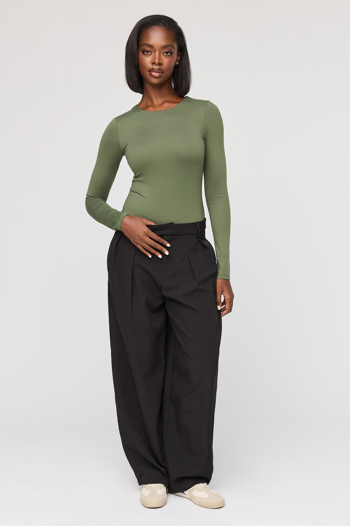 Alt View 3. Luxe Heavy Contour Long Sleeve Bodysuit - Dark Green