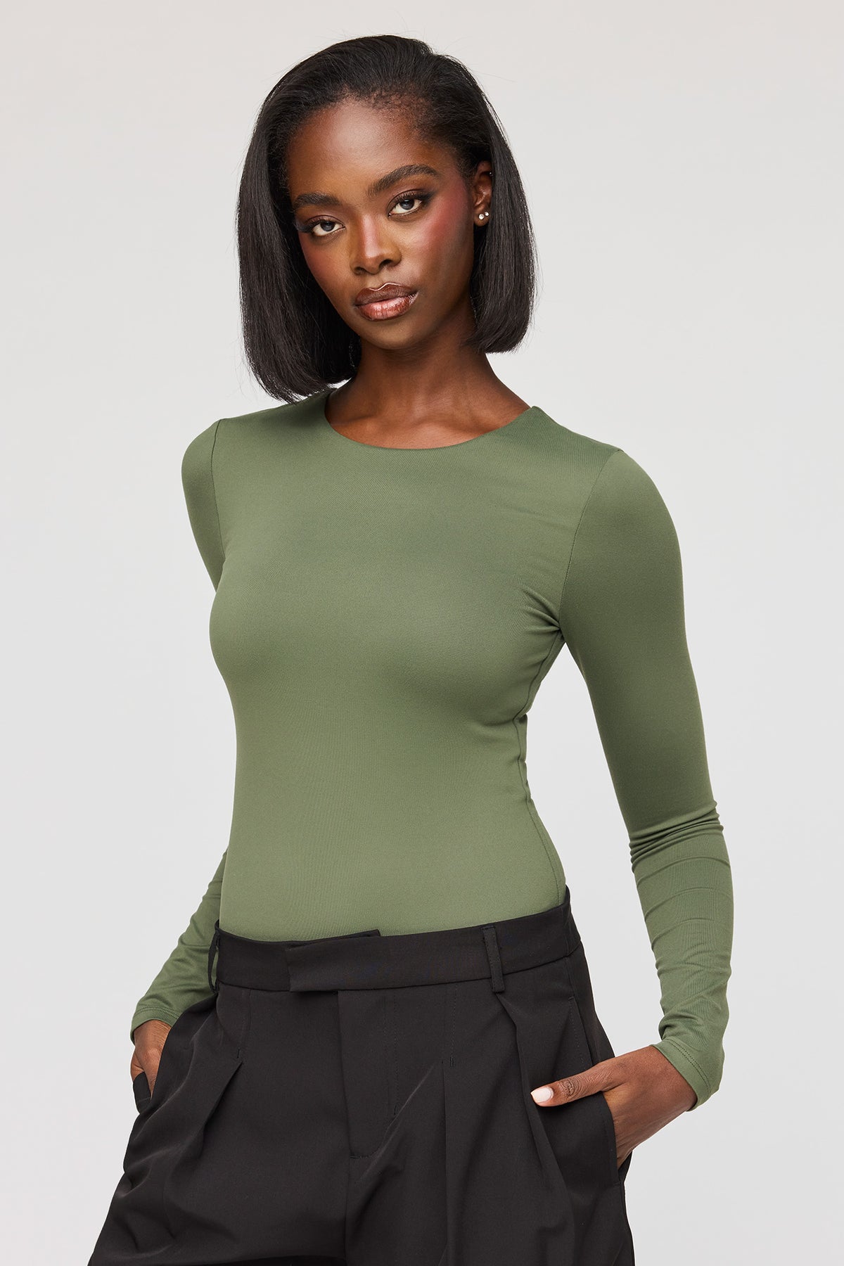 Luxe Heavy Contour Long Sleeve Bodysuit - Dark Green