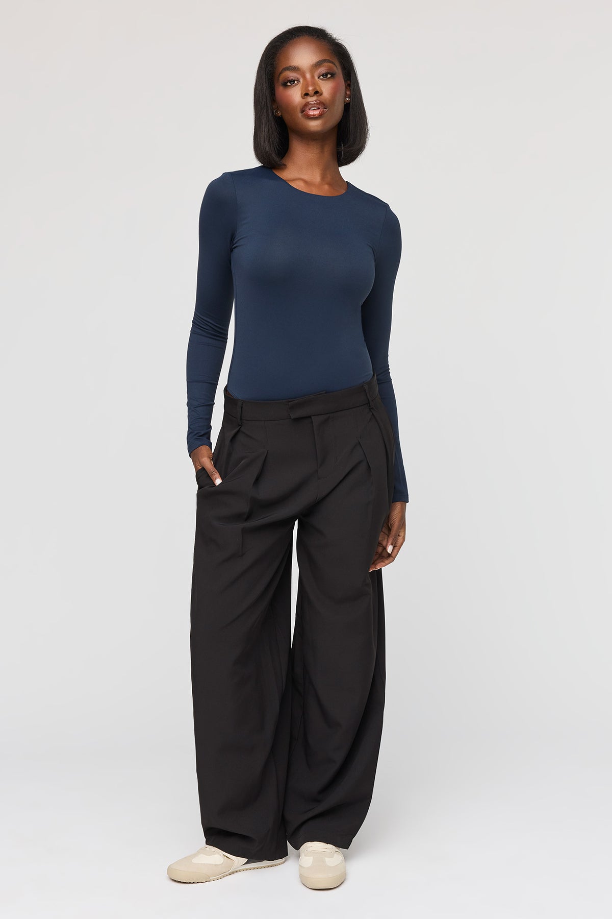 Alt View 3. Luxe Heavy Contour Long Sleeve Bodysuit - Navy