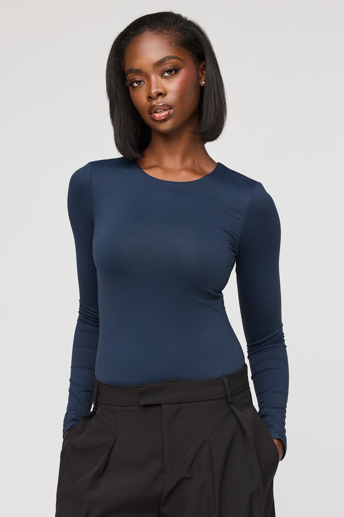 Luxe Heavy Contour Long Sleeve Bodysuit - Navy