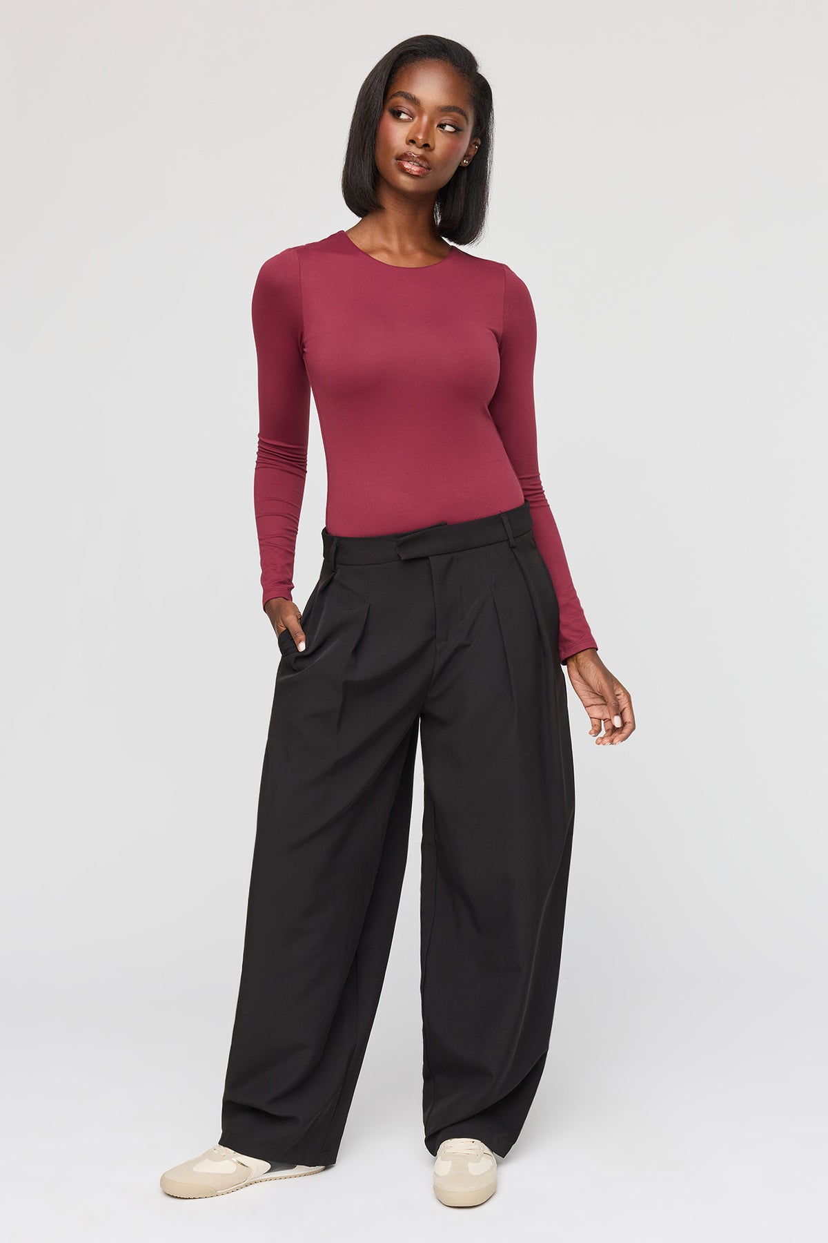 Alt View 3. Luxe Heavy Contour Long Sleeve Bodysuit - Burgundy