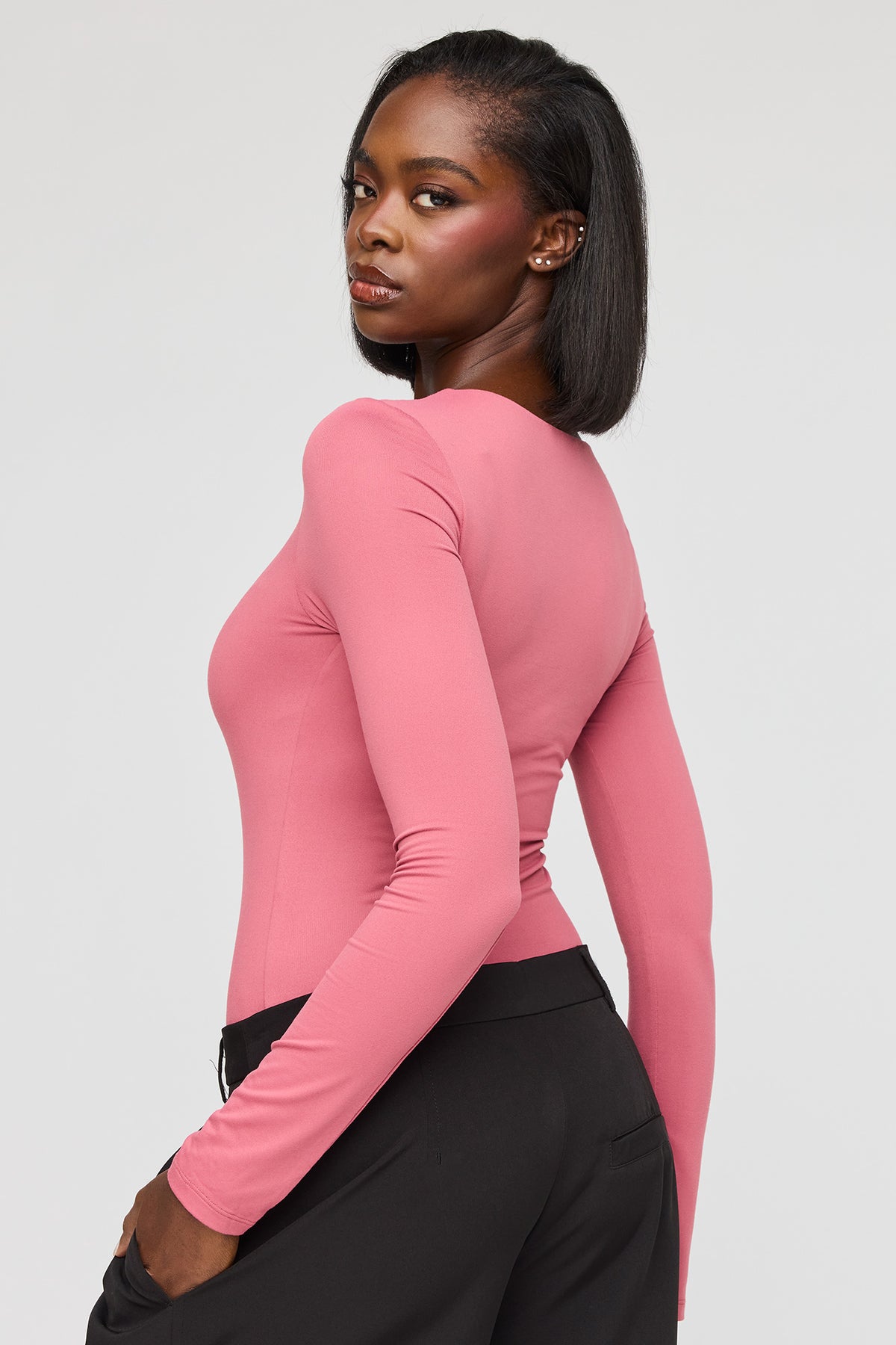 Alt View 2. Luxe Heavy Contour Long Sleeve Bodysuit - Magenta