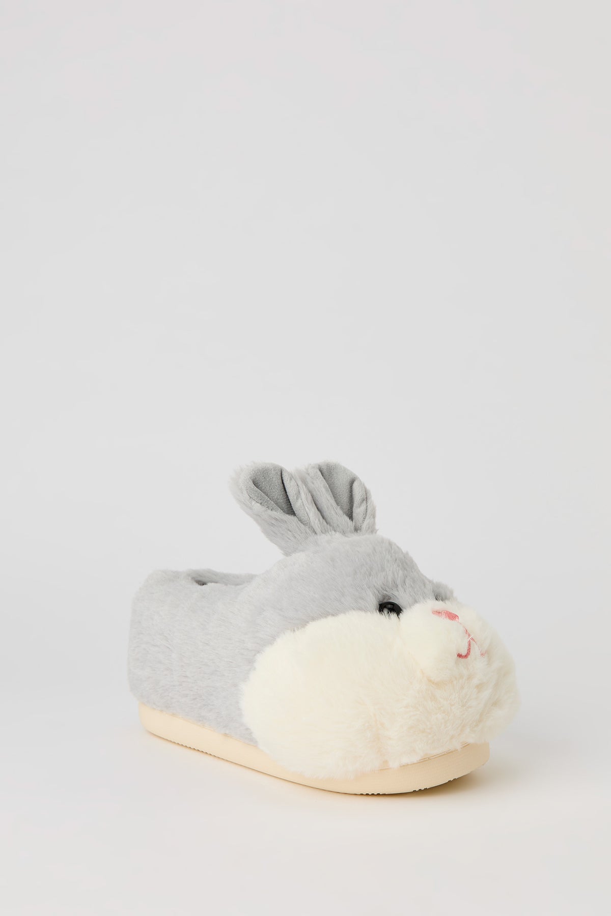 Alt View 3. 3D Bunny Faux Fur Slippers - Light Grey