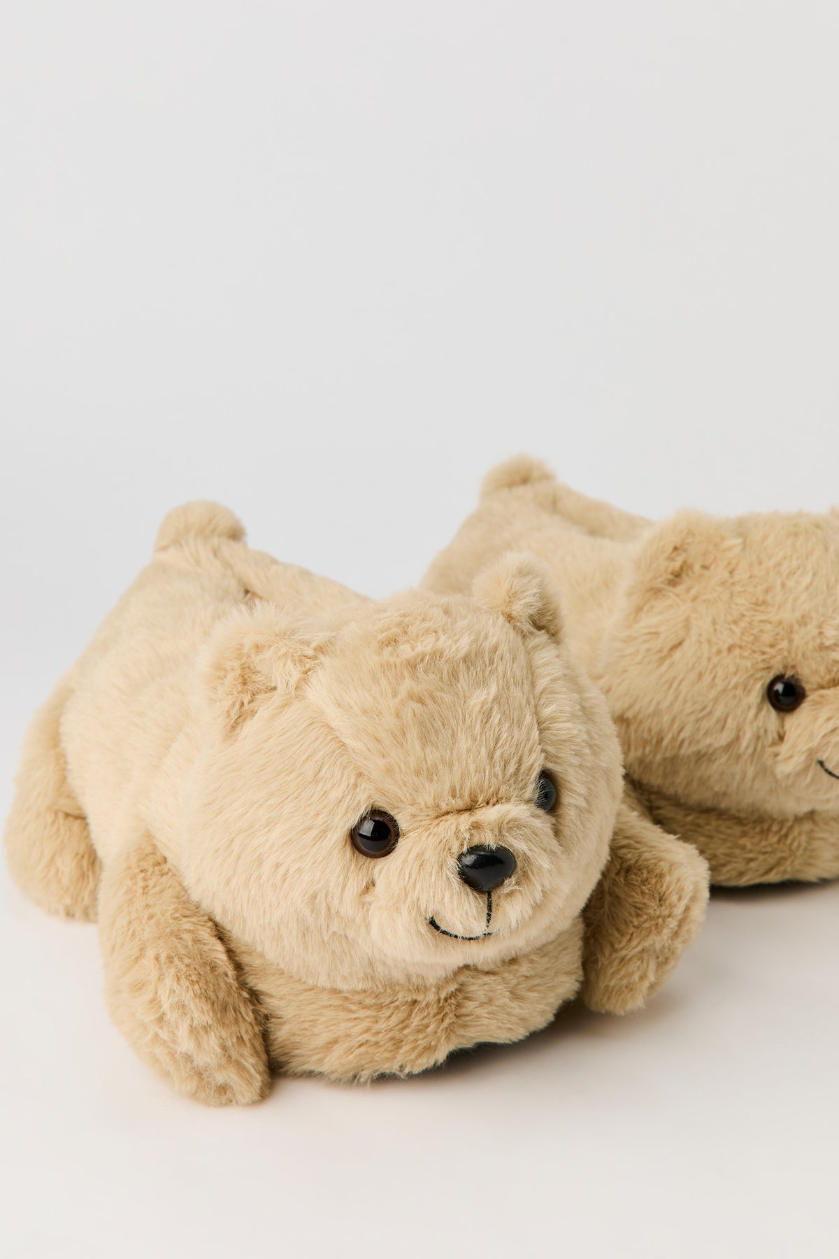3D Teddy Bear Faux Fur Slippers - Natural