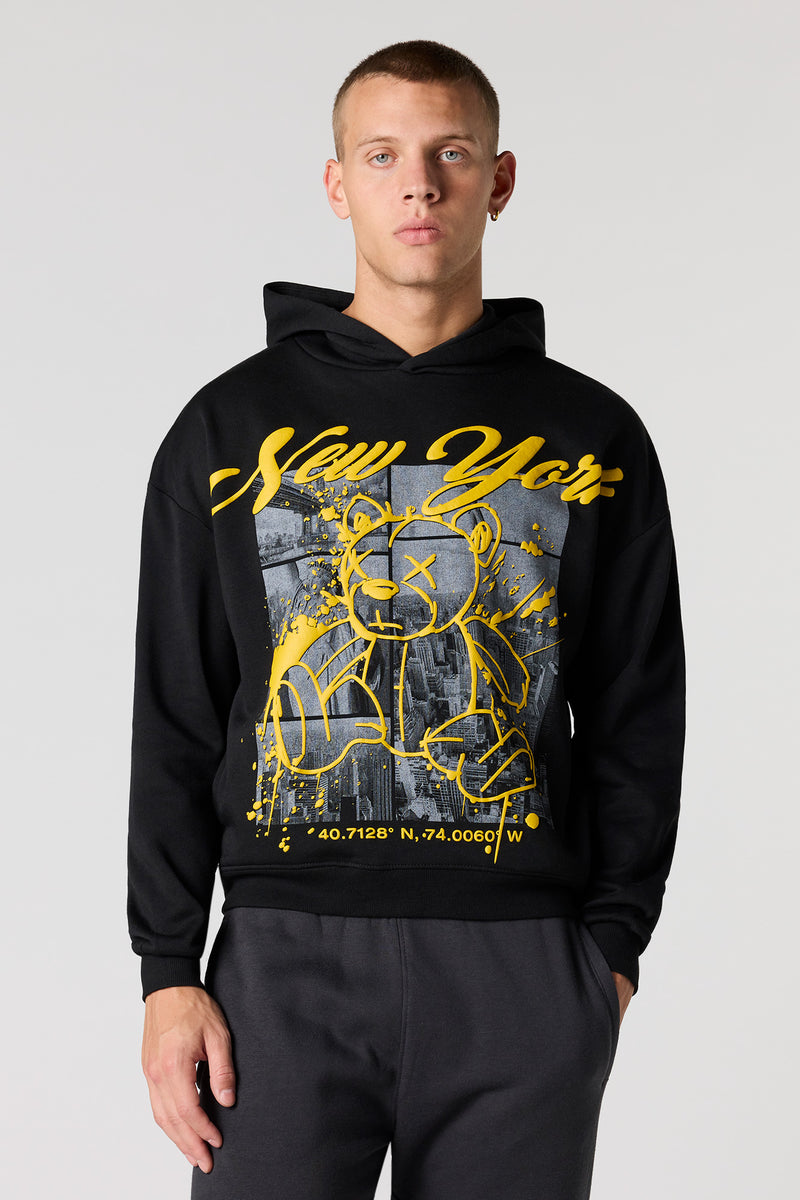 Haut carré à capuchon avec imprimé Ours en relief