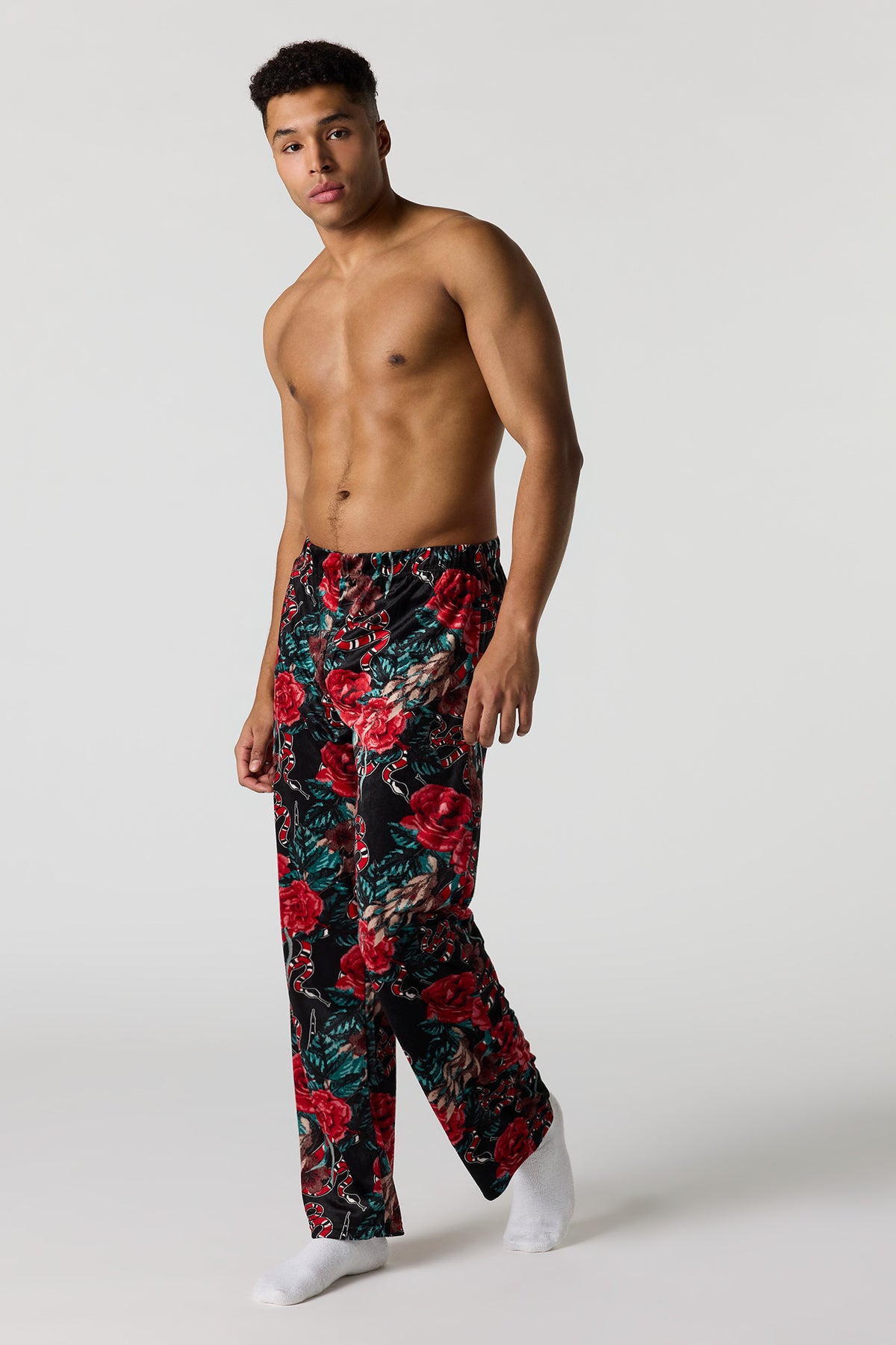 Alt View 2. Printed Plush Pajama Pant - Black