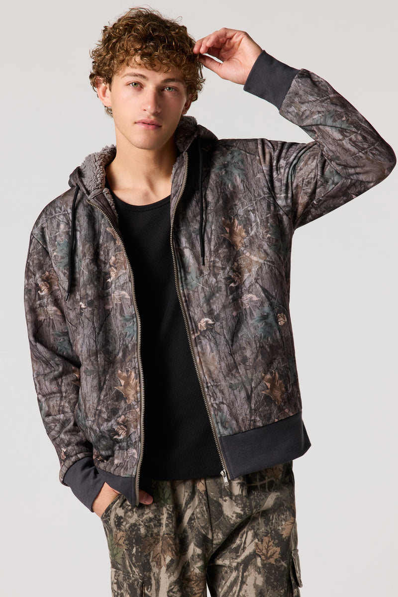 Sherpa Lined Zip-Up Fleece Hoodie