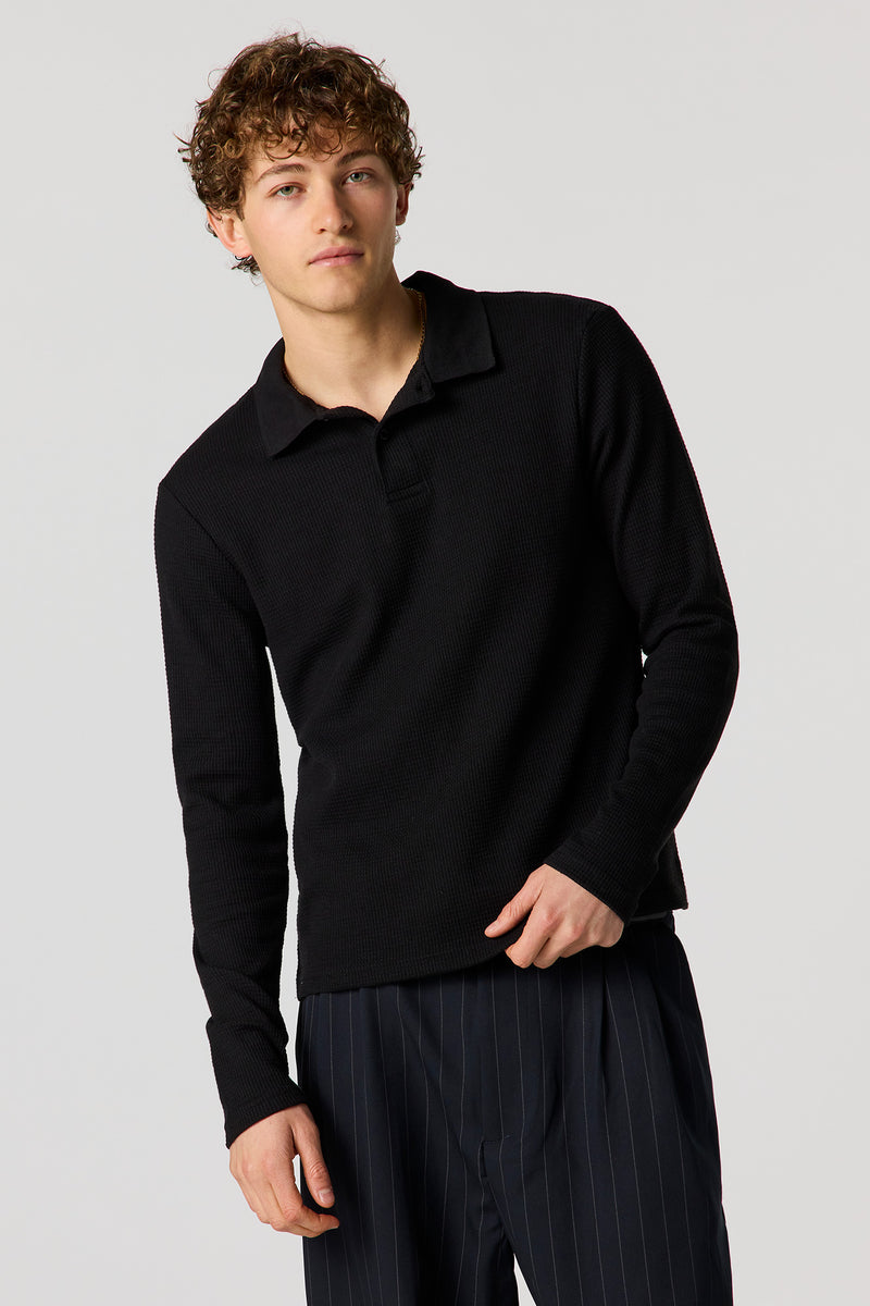 Waffle Knit Polo Top
