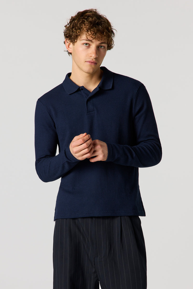 Waffle Knit Polo Top