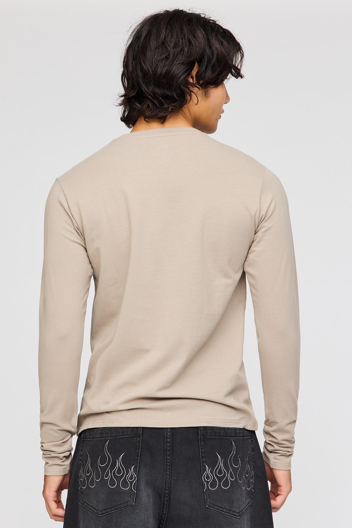 Alt View 2. Slim Fit Long Sleeve Top - Taupe