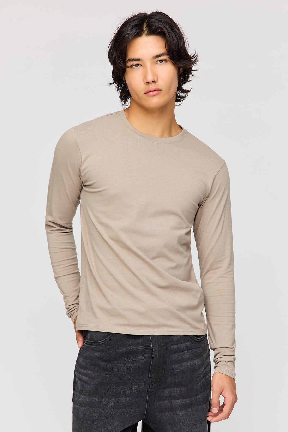 Slim Fit Long Sleeve Top - Taupe