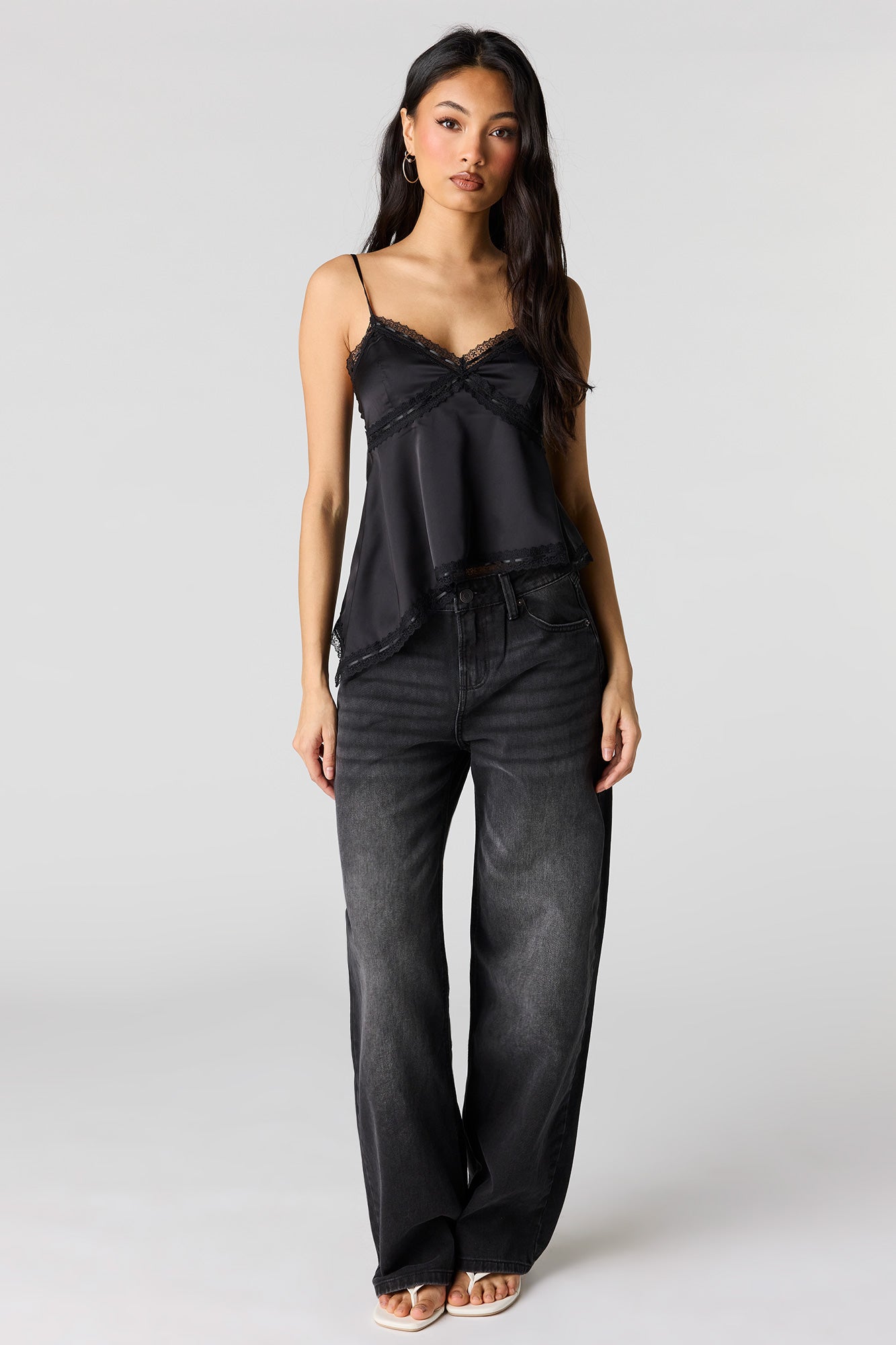 Satin Lace Trim Asymmetrical Cami – Urban Planet