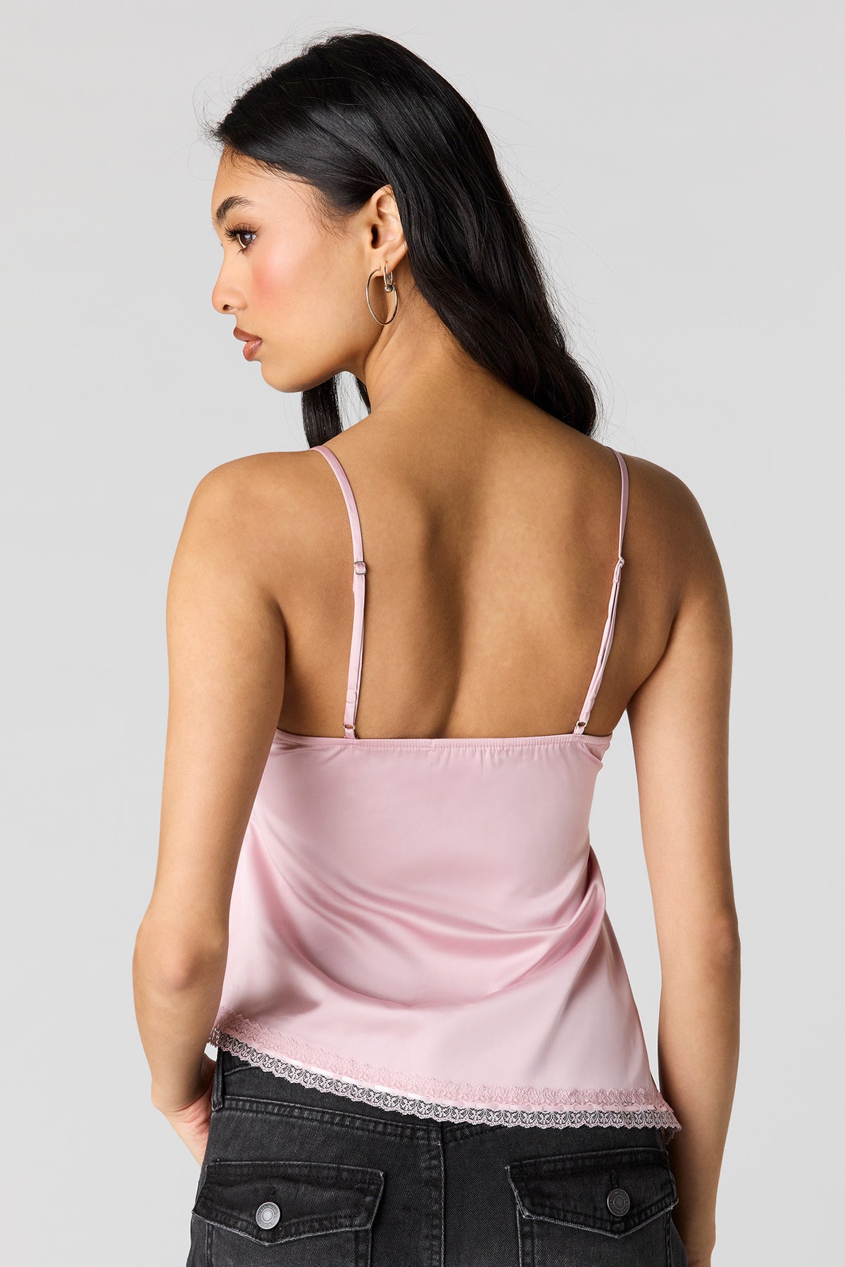 Alt View 2. Satin Lace Trim Asymmetrical Cami - Light Pink
