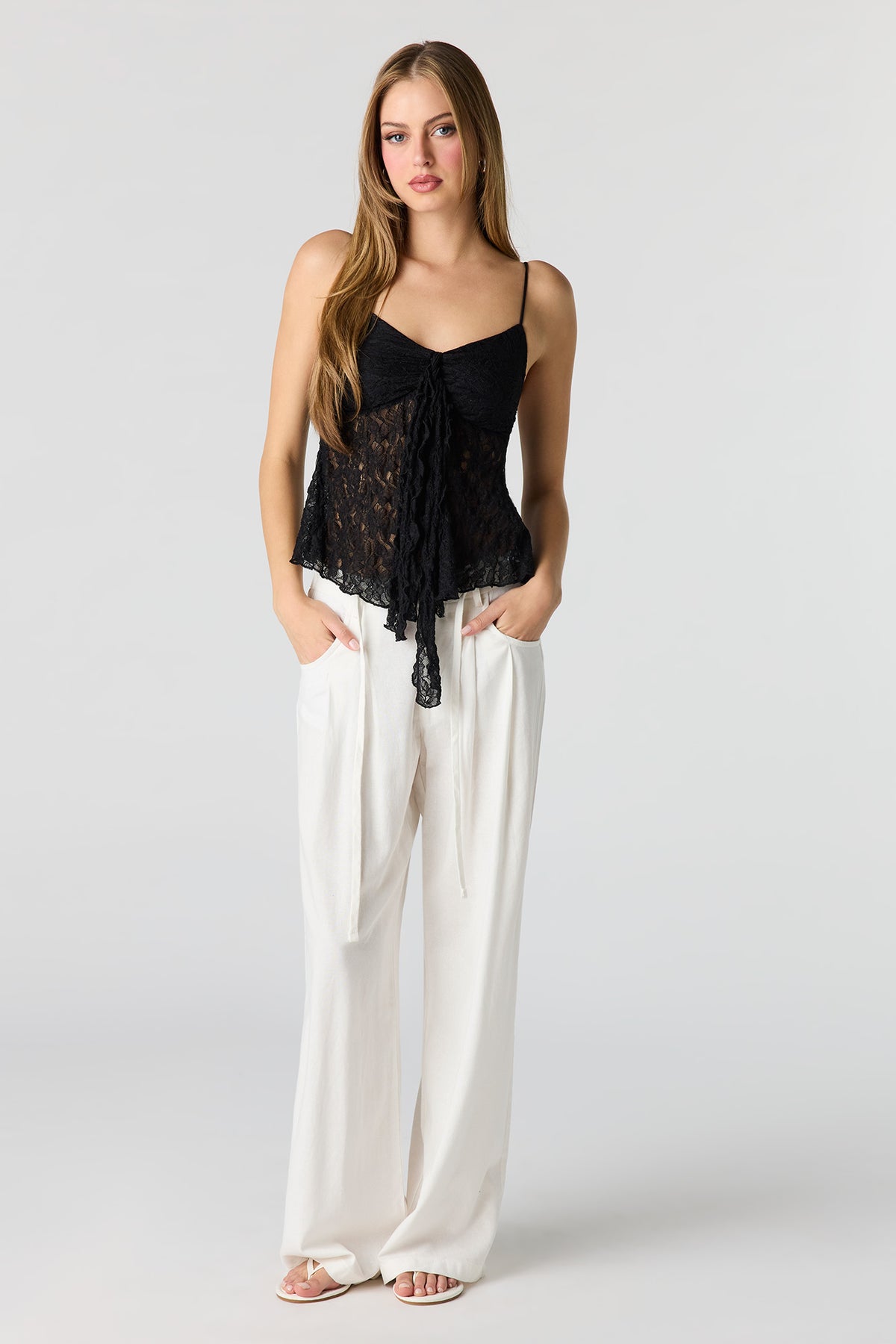Alt View 3. Lace Tie Front Babydoll Tank - Black