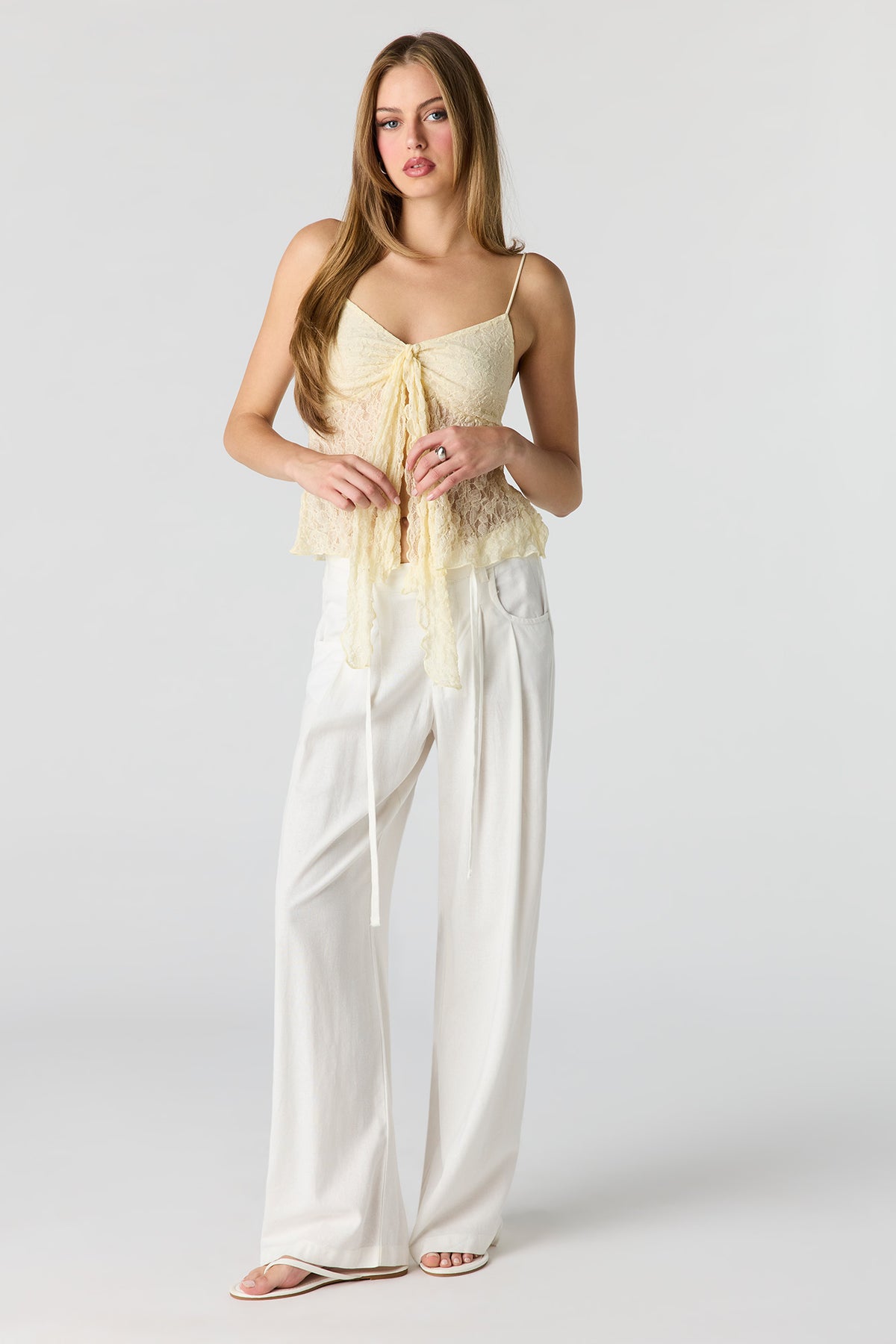 Alt View 3. Lace Tie Front Babydoll Tank - Yellow