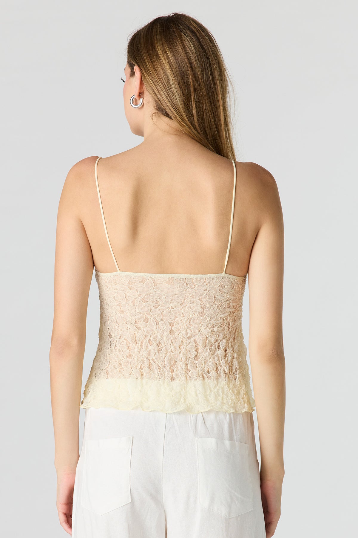 Alt View 2. Lace Tie Front Babydoll Tank - Yellow