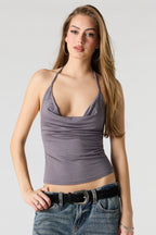 Studded Cowl Neck Halter Top