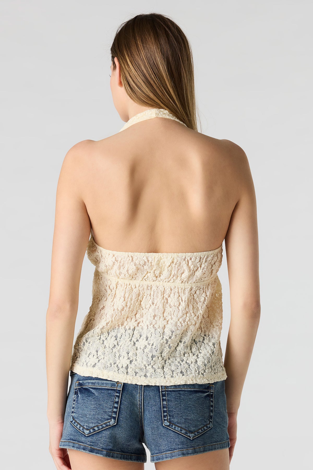 Alt View 2. Lace Halter Babydoll Top - Yellow