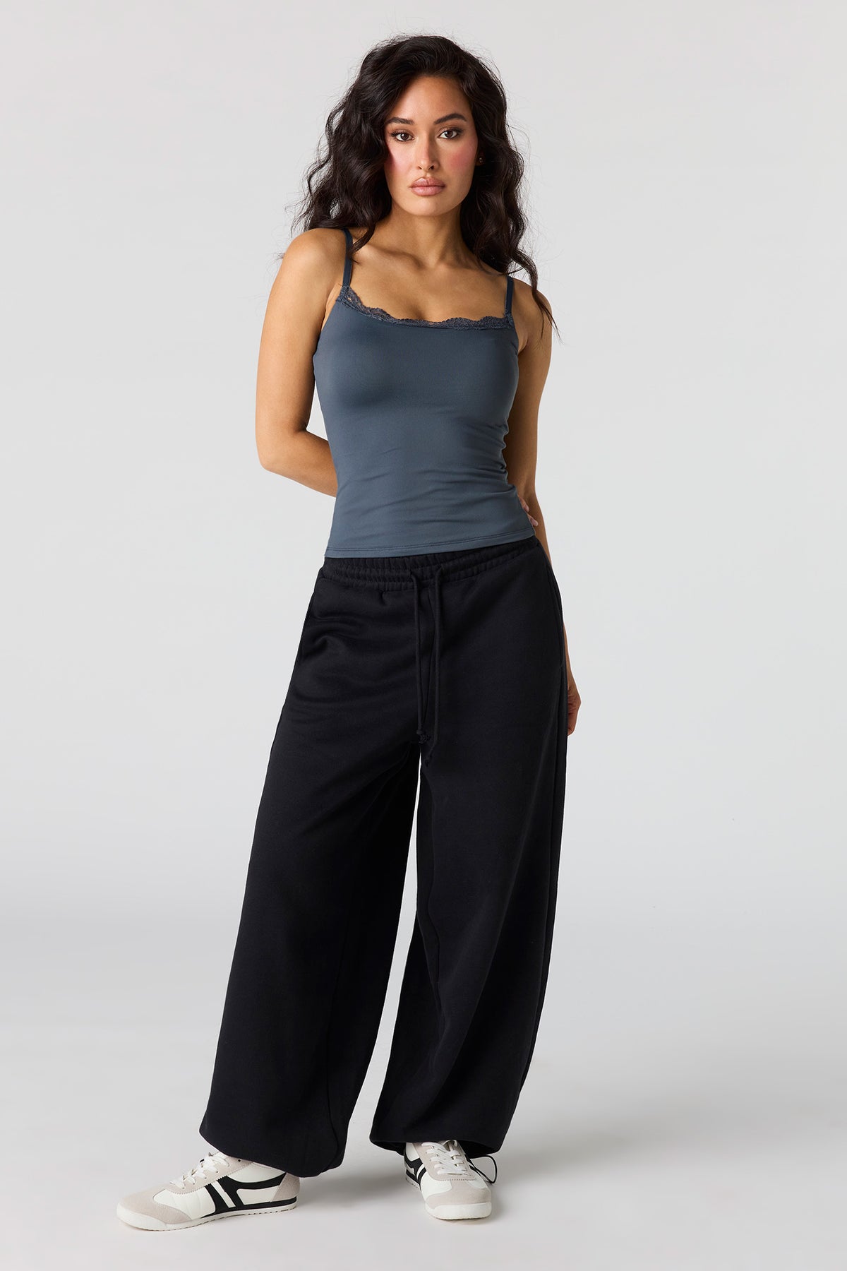 Alt View 3. Braless Lace Trim Tank - Navy