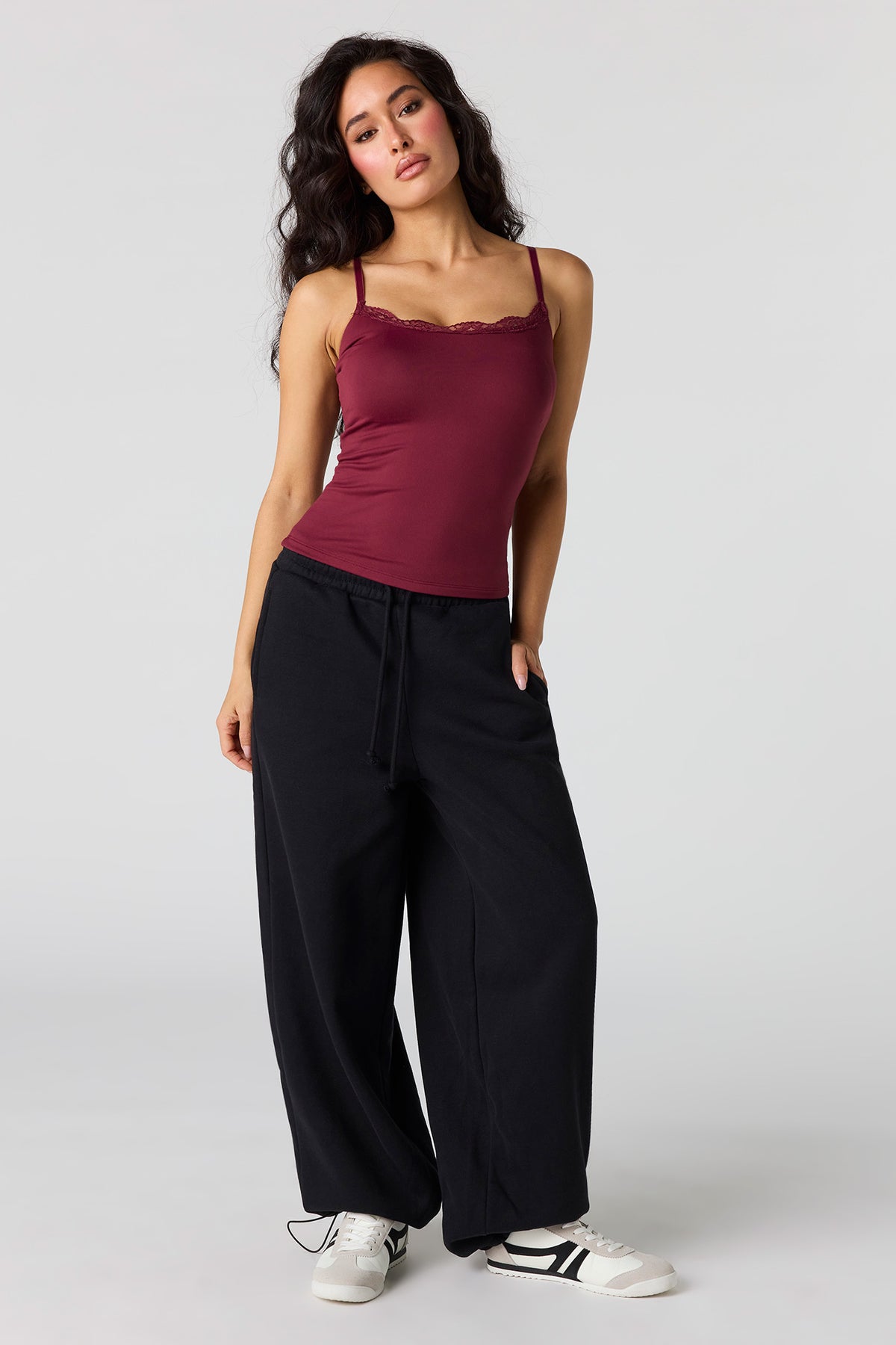 Alt View 3. Braless Lace Trim Tank - Burgundy