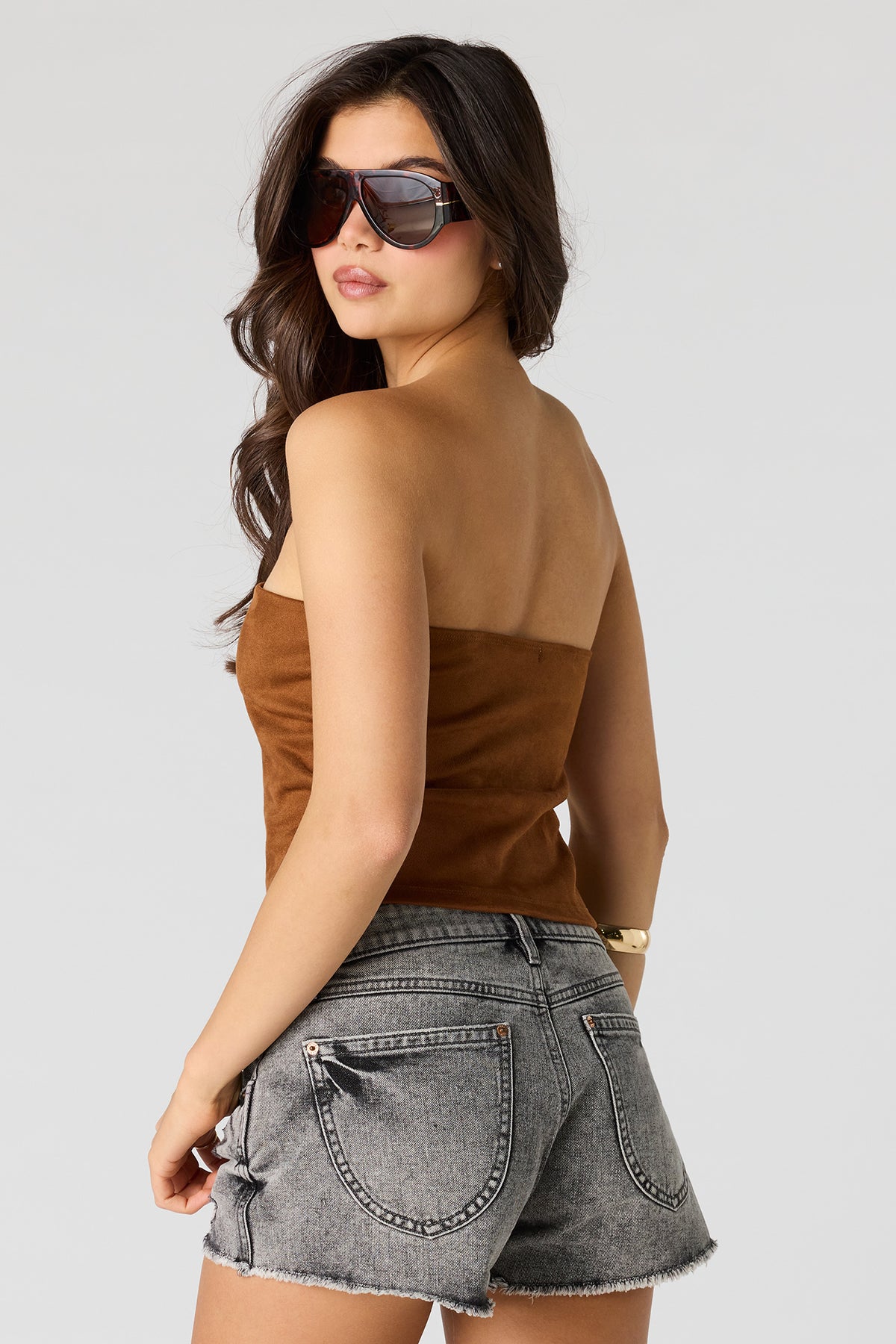 Alt View 2. Faux Suede Tube Top - Light Brown