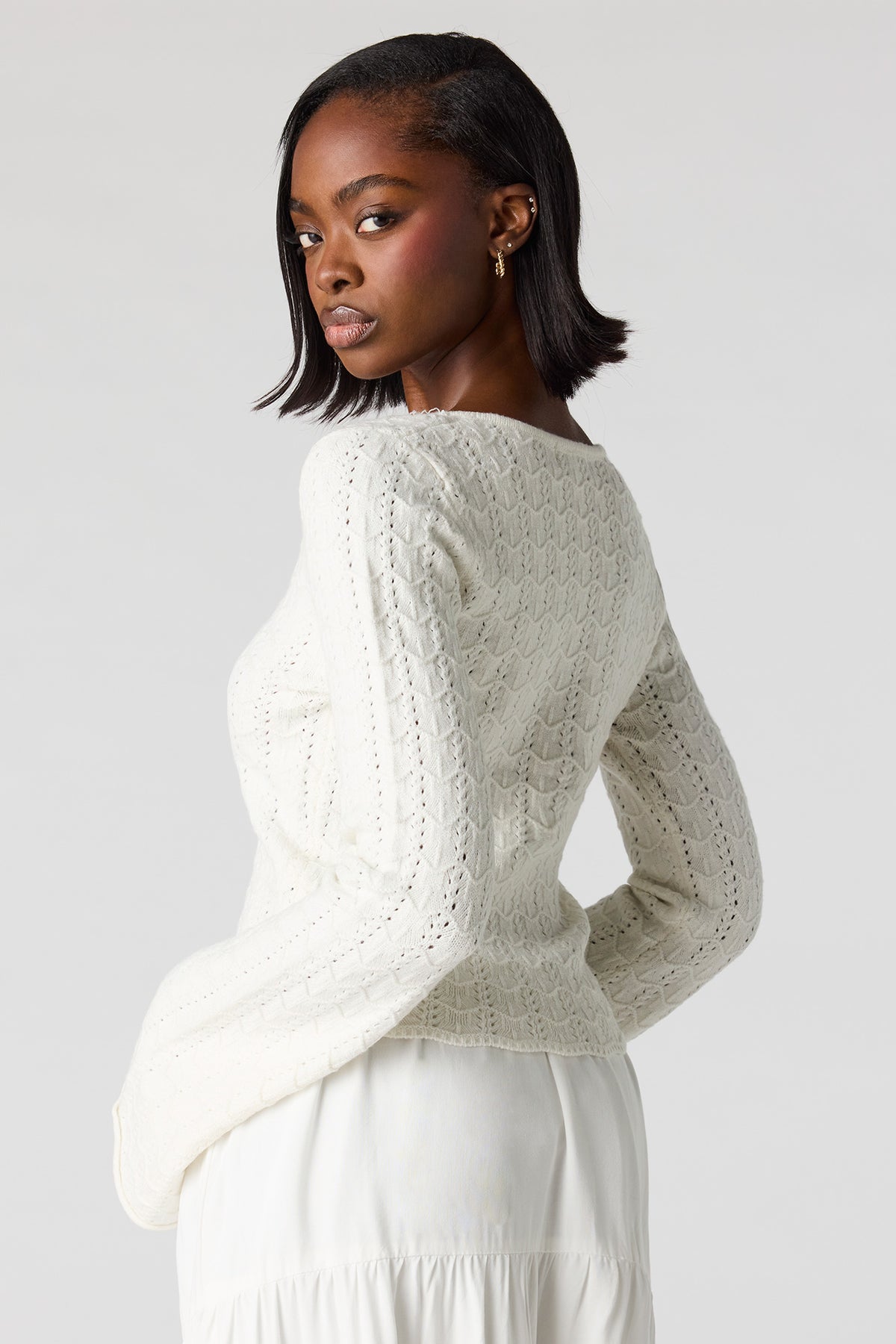 Alt View 2. Crochet O-Ring Bell Sleeve Top - Ivory