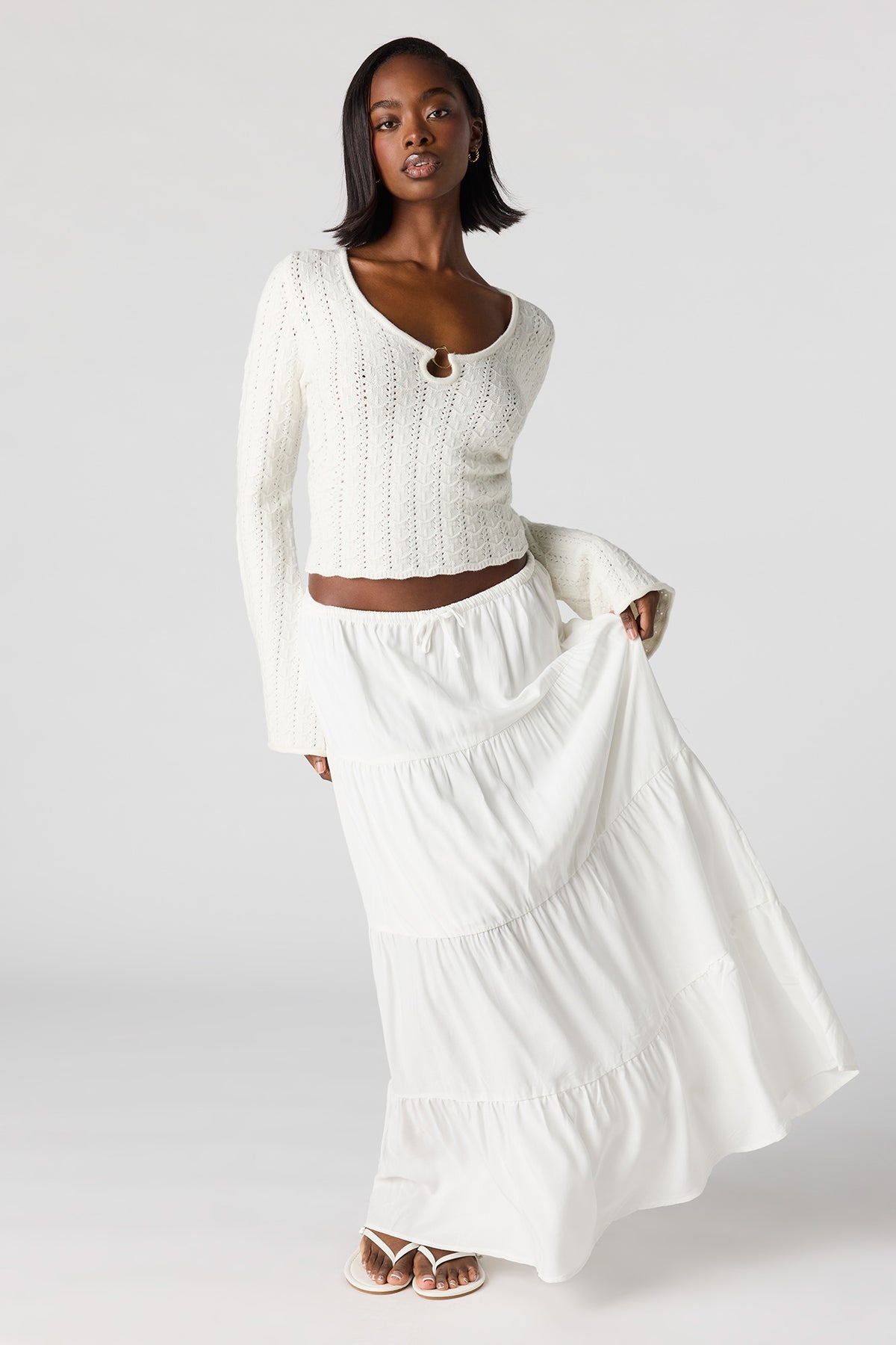 Alt View 3. Crochet O-Ring Bell Sleeve Top - Ivory