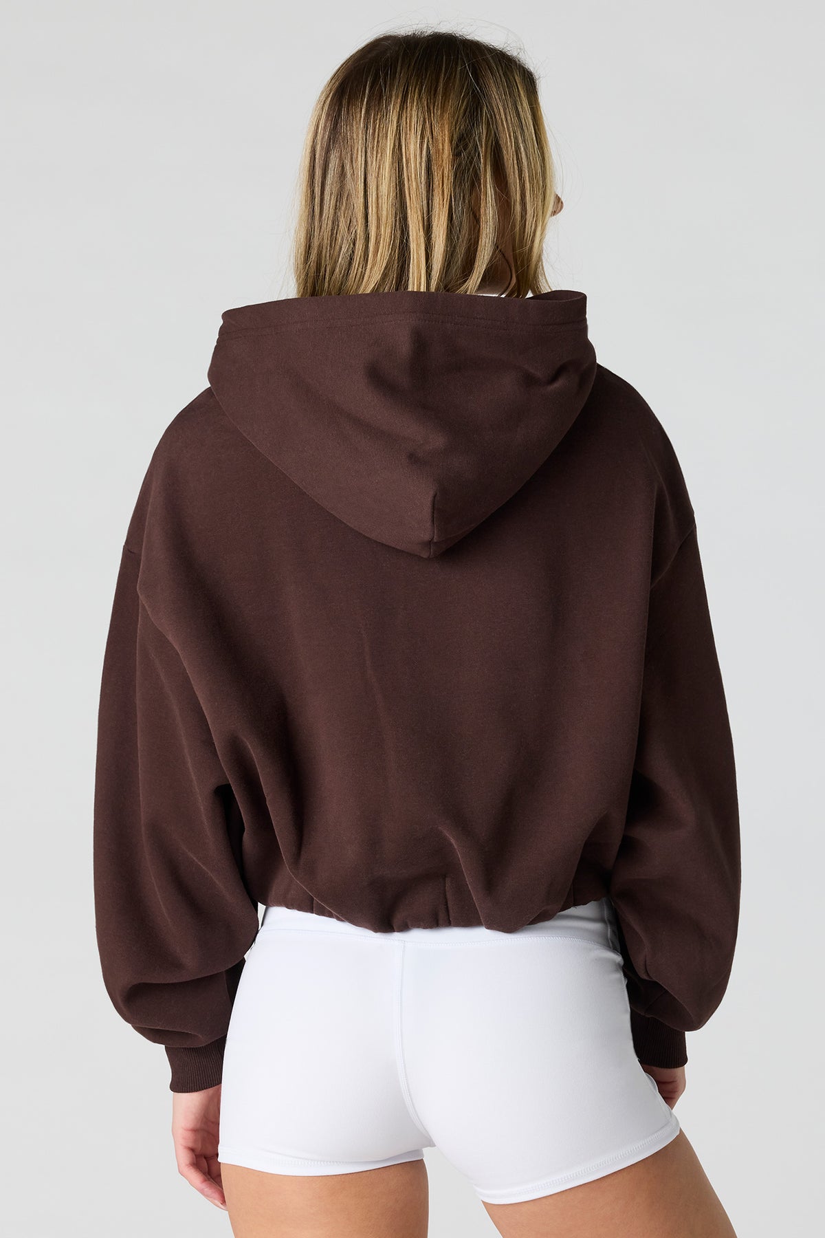 Alt View 2. Luxe Fleece Bubble Hem Hoodie - Brown