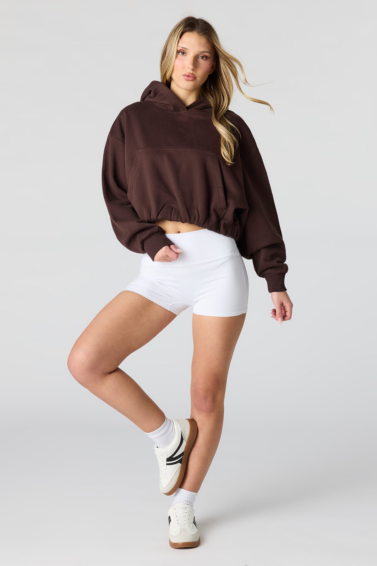 Alt View 3. Luxe Fleece Bubble Hem Hoodie - Brown