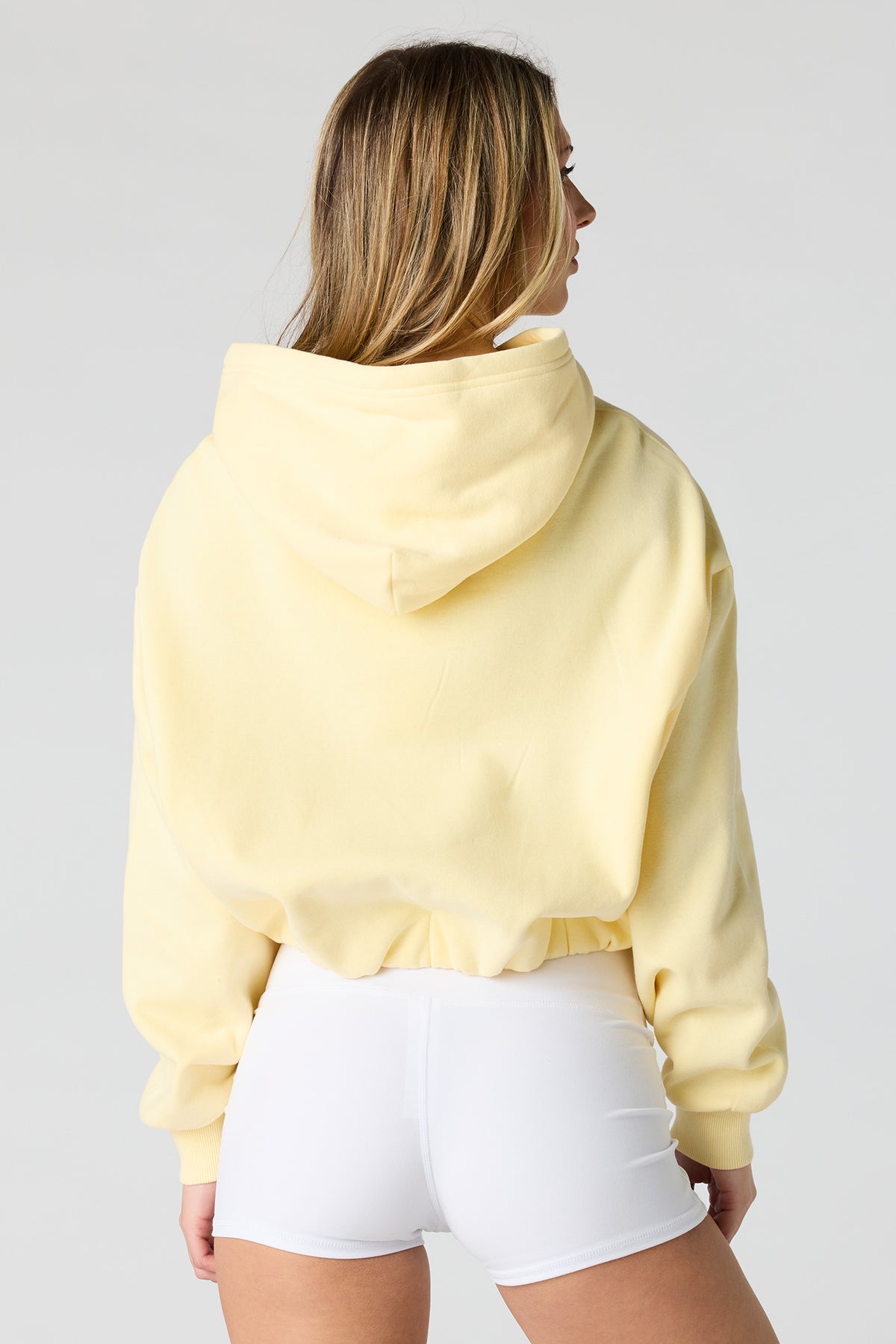 Alt View 2. Luxe Fleece Bubble Hem Hoodie - Yellow