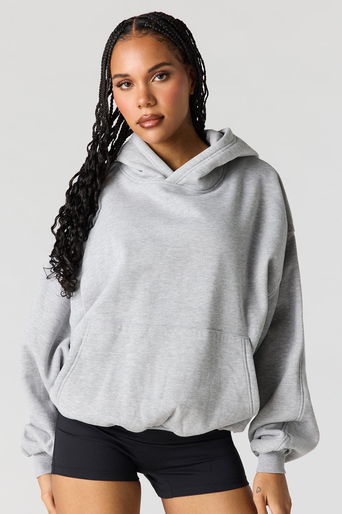 Luxe Fleece Boxy Hoodie - Heather Grey