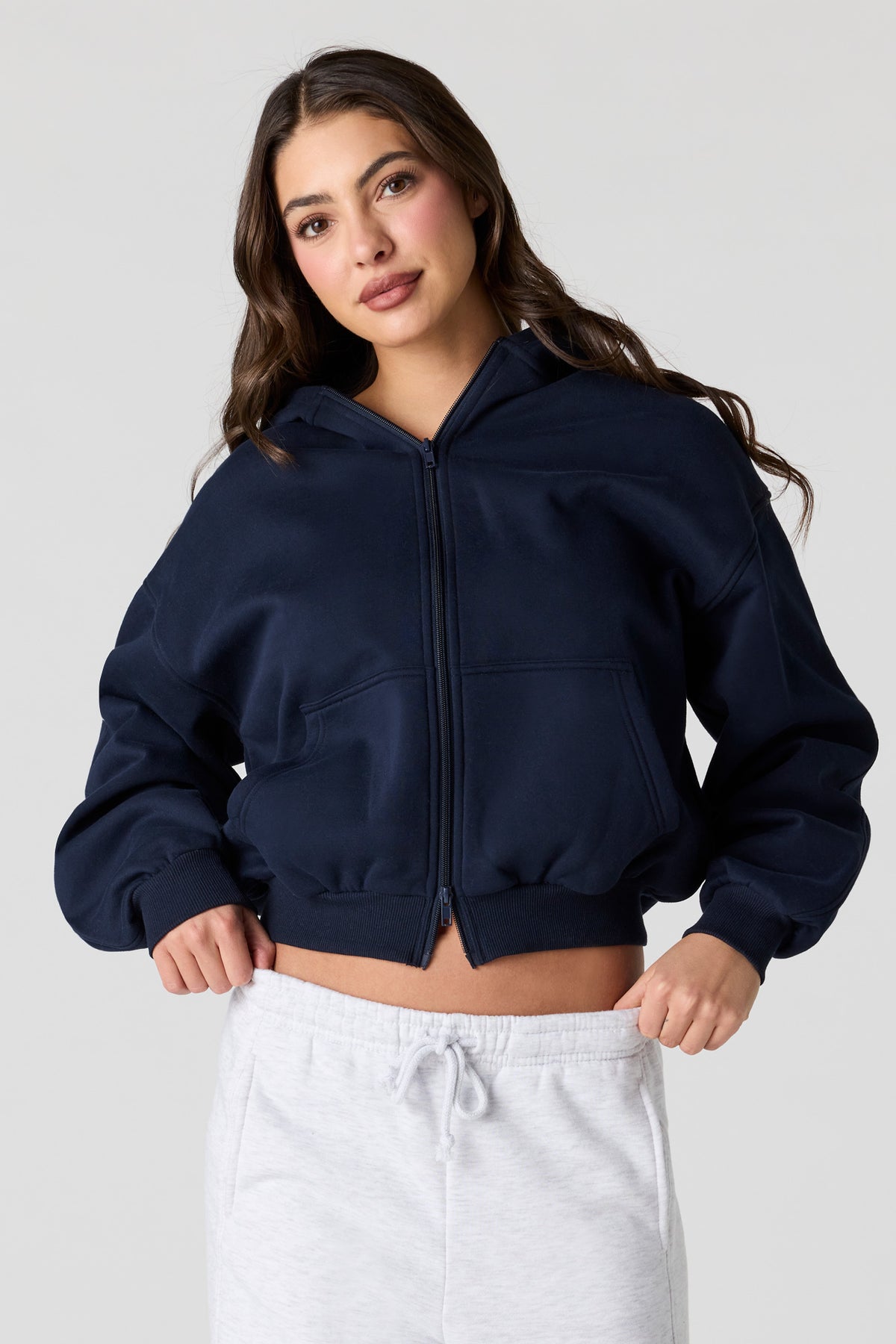 Luxe Fleece Boyfriend Zip Hoodie - Dark Blue
