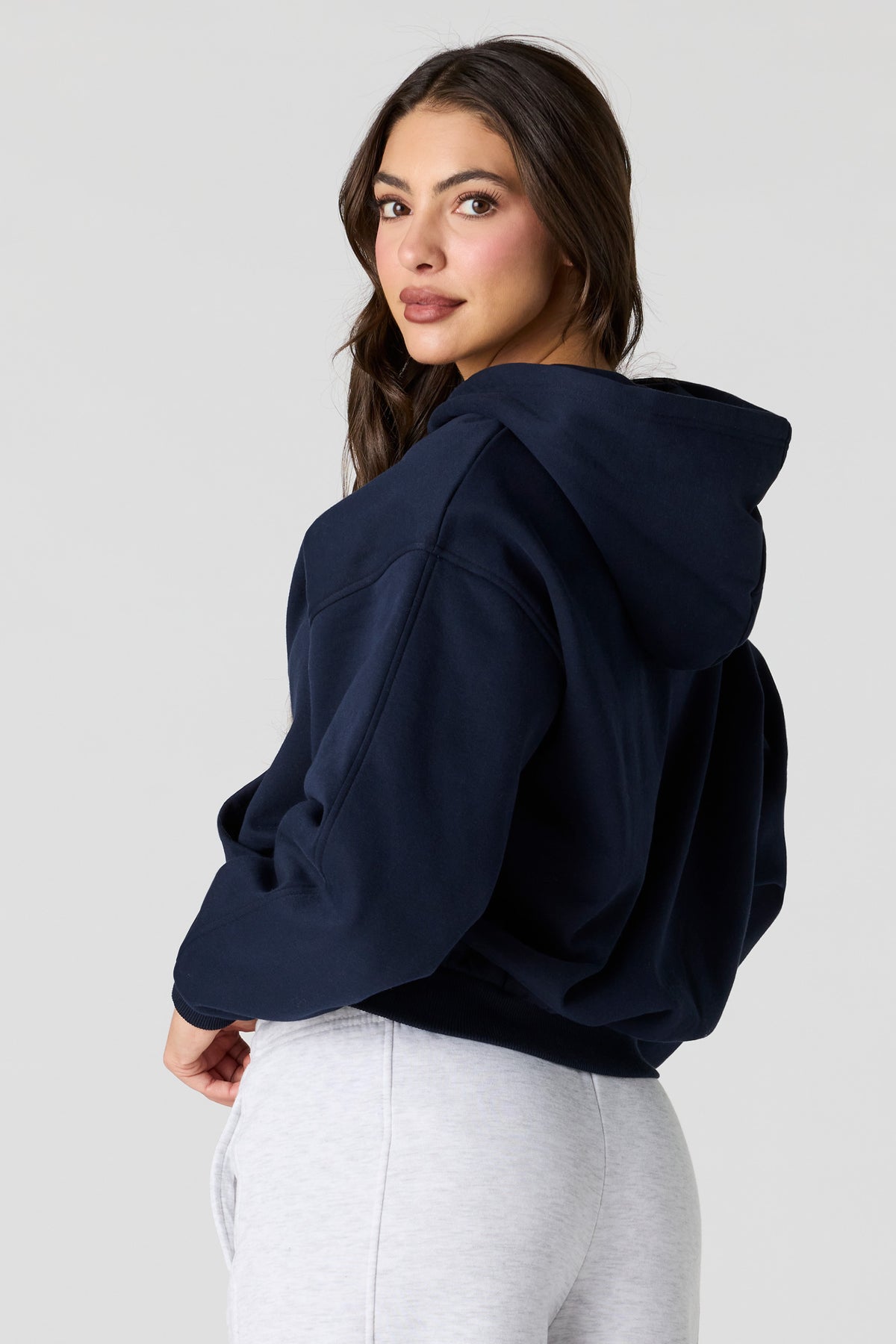Alt View 2. Luxe Fleece Boyfriend Zip Hoodie - Dark Blue