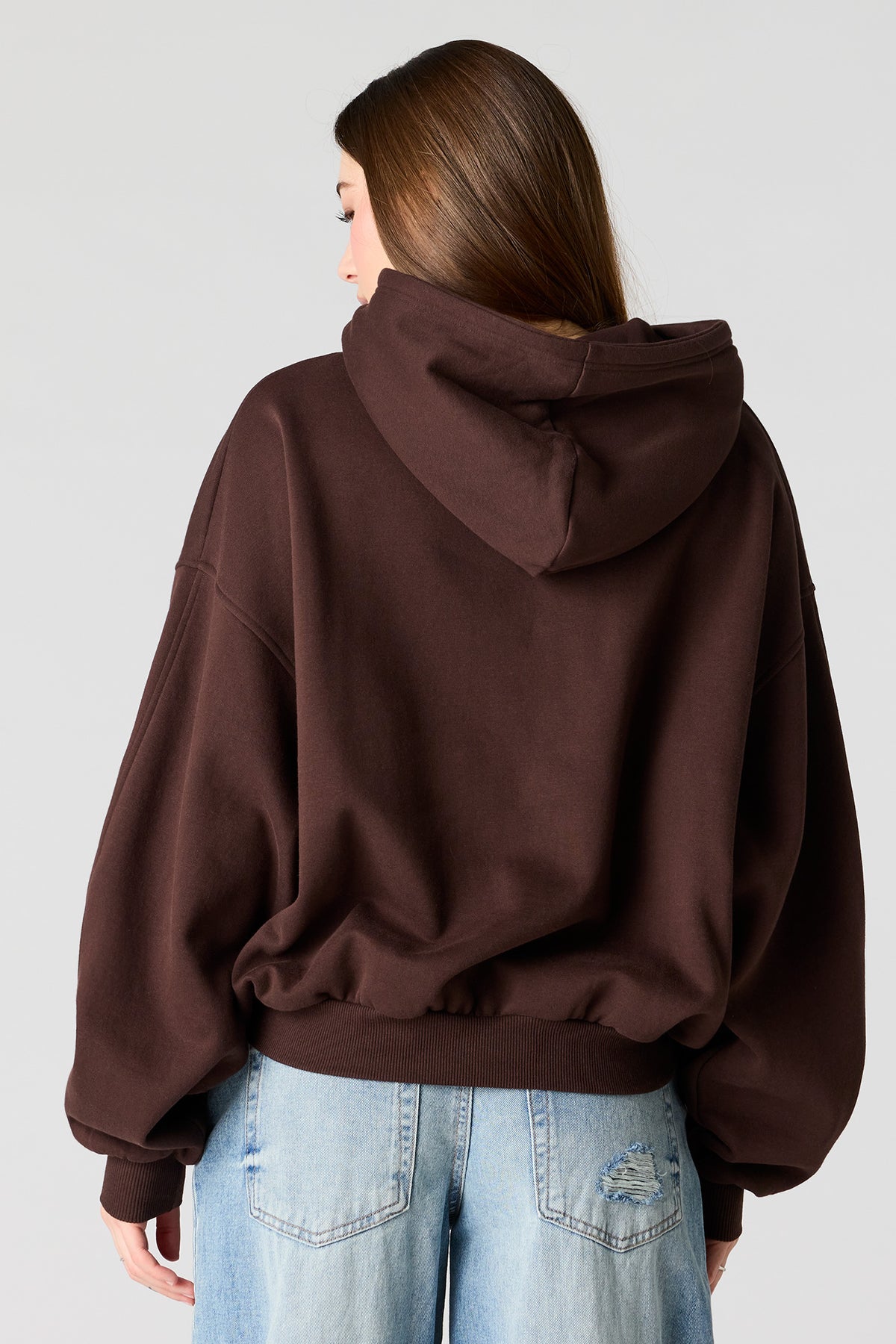 Alt View 2. Luxe Fleece Graphic Boxy Hoodie - Brown