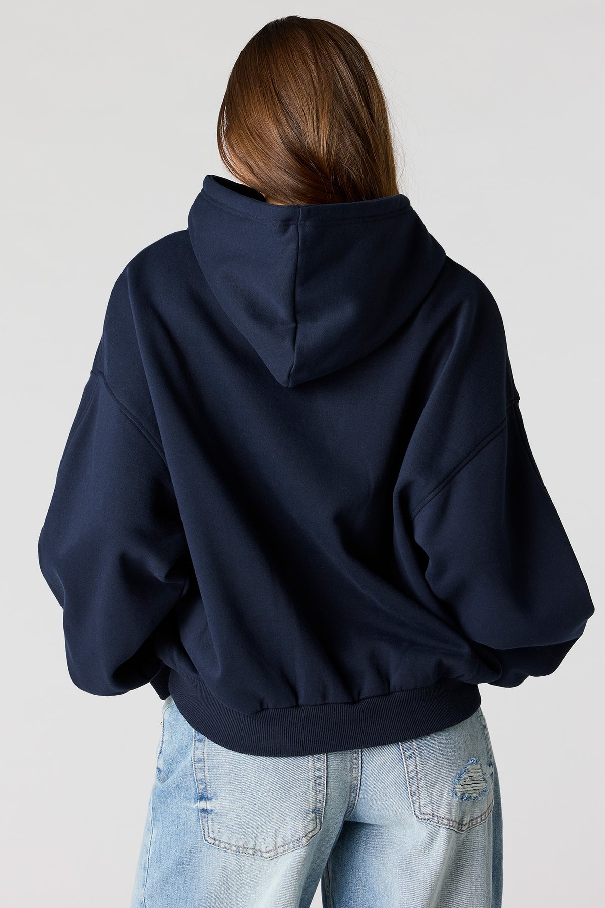 Alt View 2. Luxe Fleece Graphic Boxy Hoodie - Dark Blue
