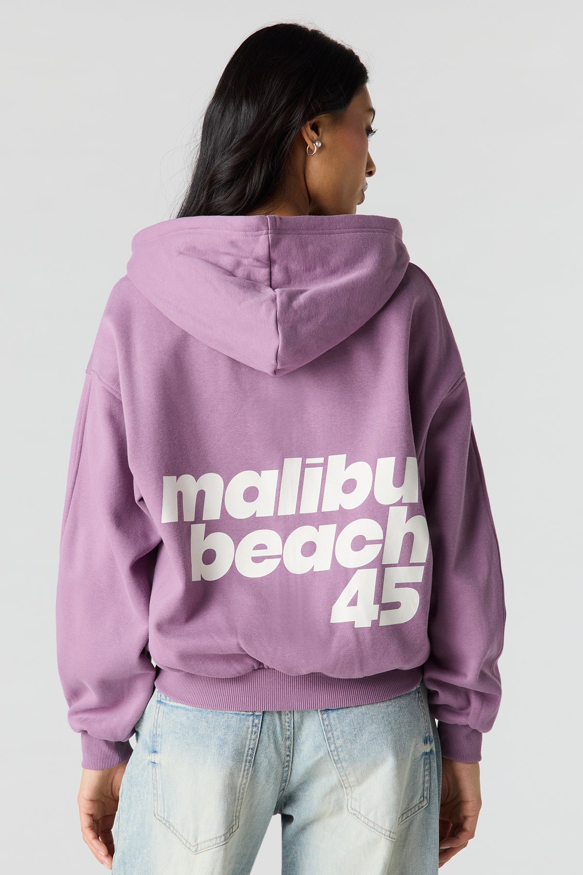 Luxe Fleece Graphic Boxy 2-Way Zip Hoodie - Purple
