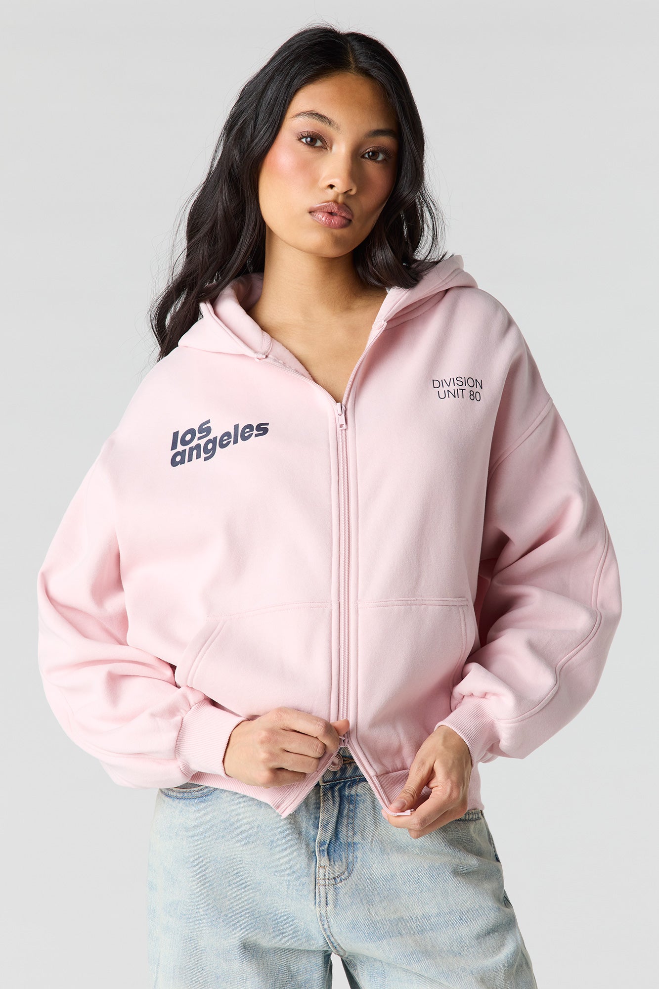 ボーダーズアットバルコニー ZIP UP HOODIE 36 さくらいろ Velour zip-through hoodie - powder pink - 1301306003