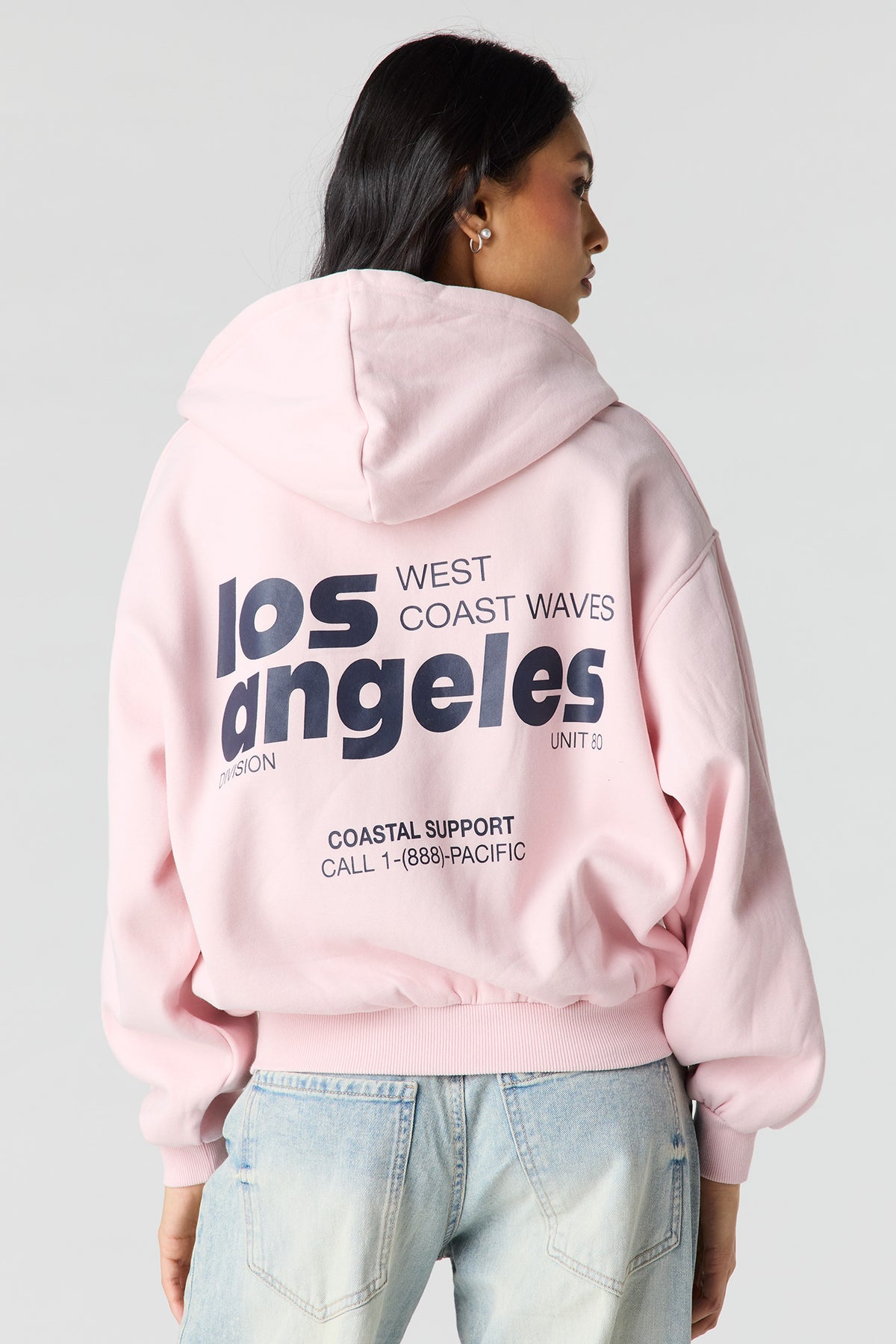 Luxe Fleece Graphic Boxy 2-Way Zip Hoodie - Light Pink