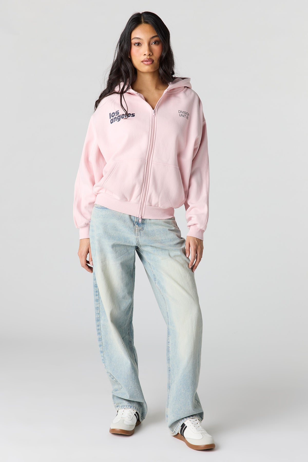 Alt View 3. Luxe Fleece Graphic Boxy 2-Way Zip Hoodie - Light Pink
