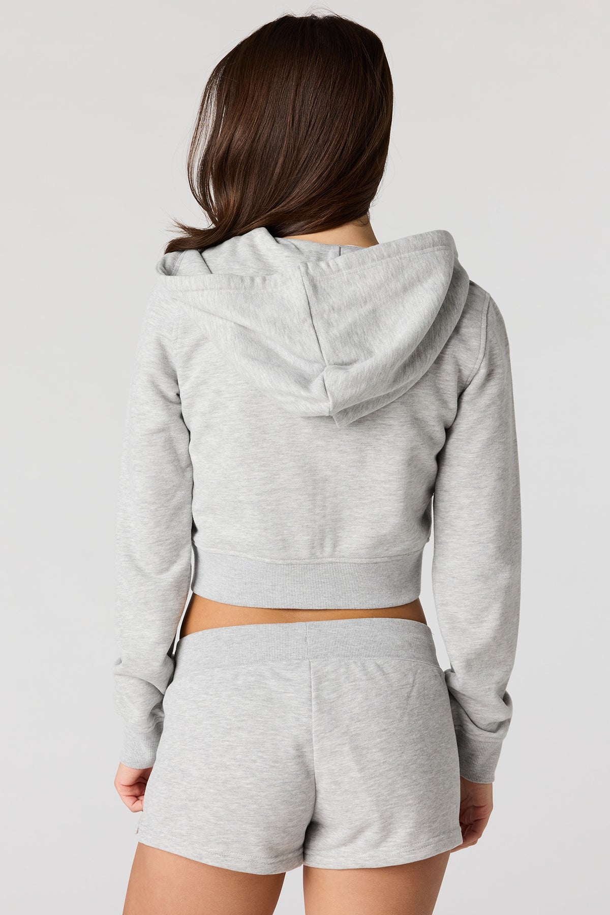 Alt View 2. Luxe French Terry 2 Way Zip-Up Cropped Hoodie - Heather Grey