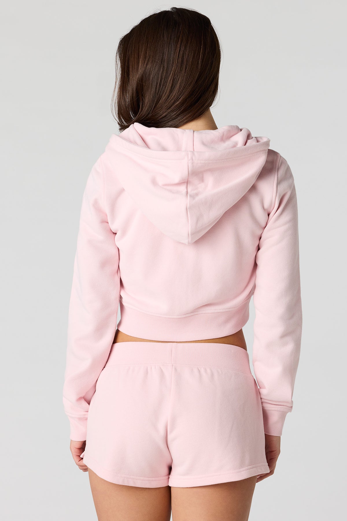 Alt View 2. Luxe French Terry 2 Way Zip-Up Cropped Hoodie - Light Pink