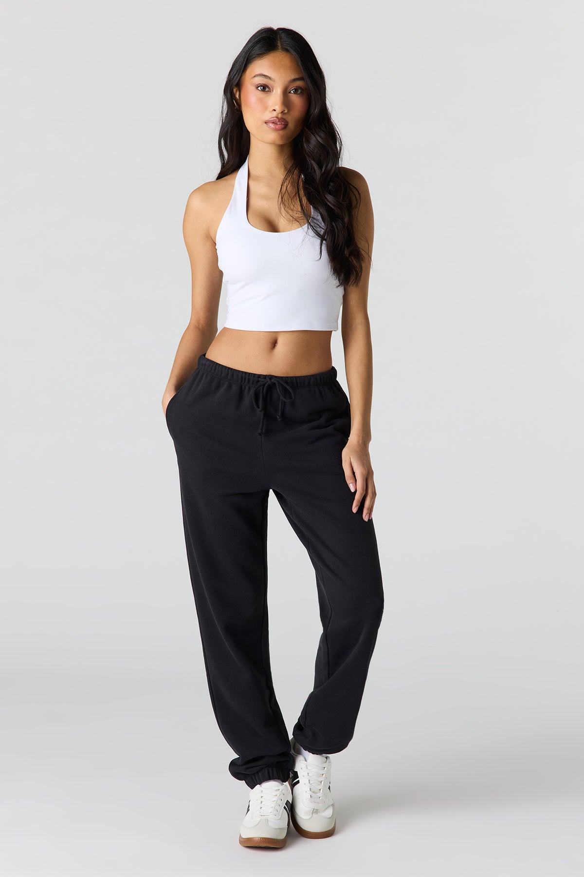 Jogger en tissu bouclé de luxe à taille basse