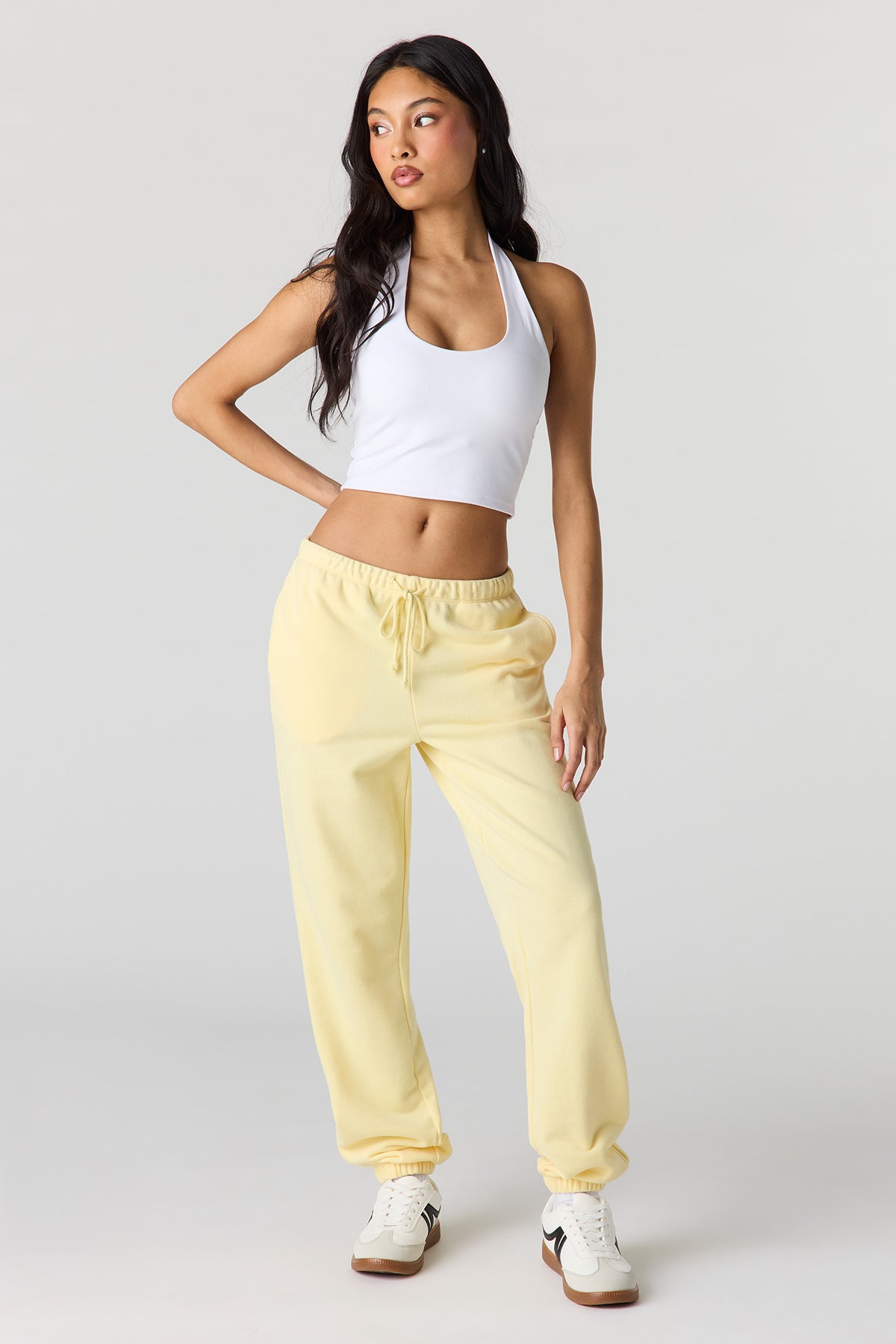 Jogger en tissu bouclé de luxe à taille basse