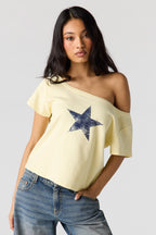 Graphic Off Shoulder Boxy T-Shirt