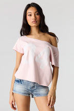 T-shirt carré imprimé à épaules dénudées